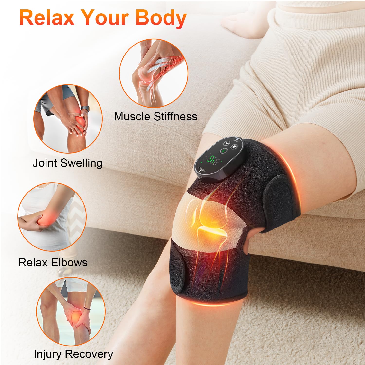 Masajeador eléctrico de rodilla, masajeador de rodilla inalámbrico 3 en 1 con calor para envoltura de rodilla, codo y hombro, con 3 modos de vibración y calefacción (paquete de 2)