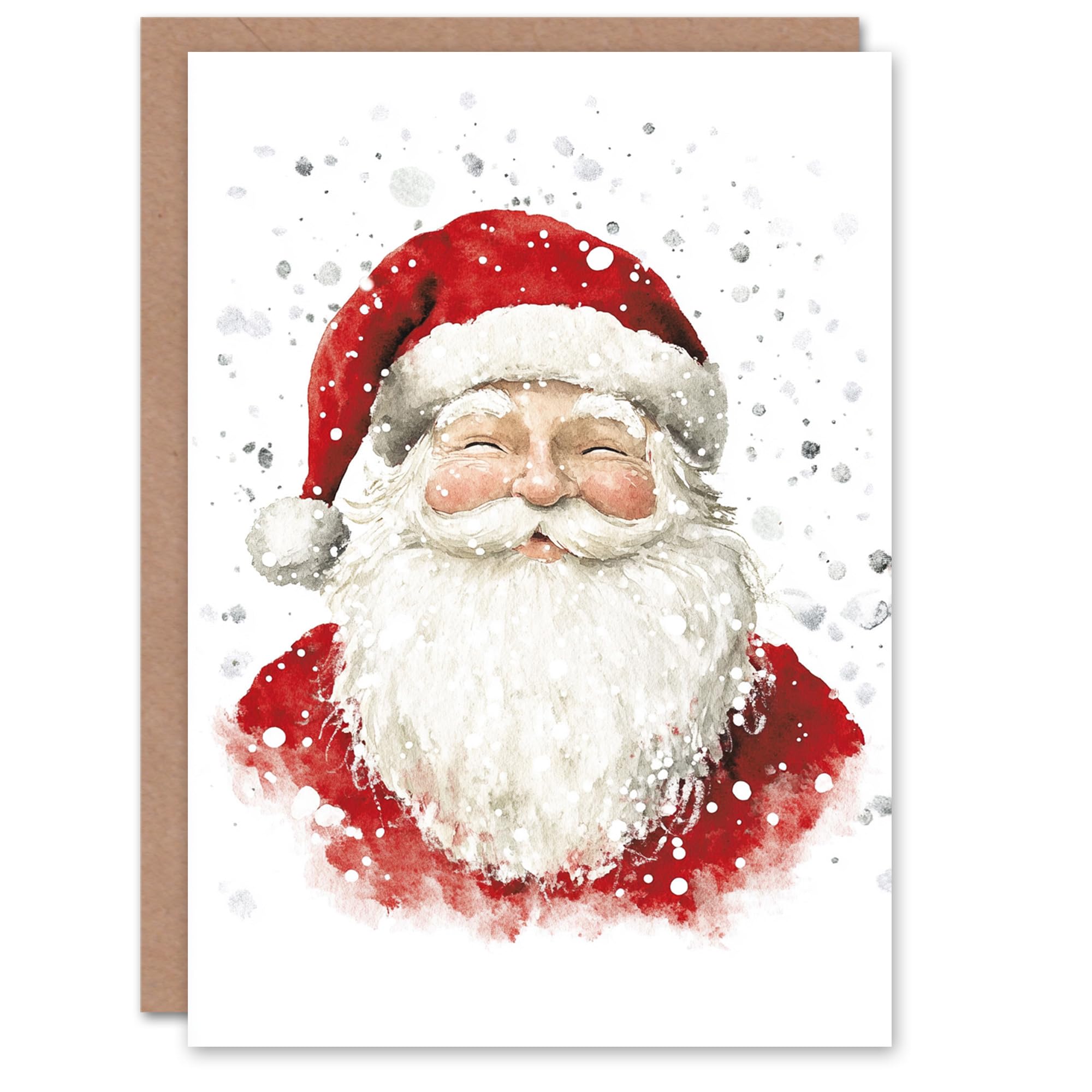 Jolly Santa Claus Snowflakes Snow Festive Xmas Art Blank For All Christmas Card