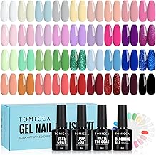 TOMICCA 40PCS UV Nagellack Set, 36 Farben Gel Nagellack Transparenter & 4PCS Base Top Coat Set mit Blooming Gel & Rund Nagel Display Nagel Tip Ausstellung, für Nagelstudio und DIY Home