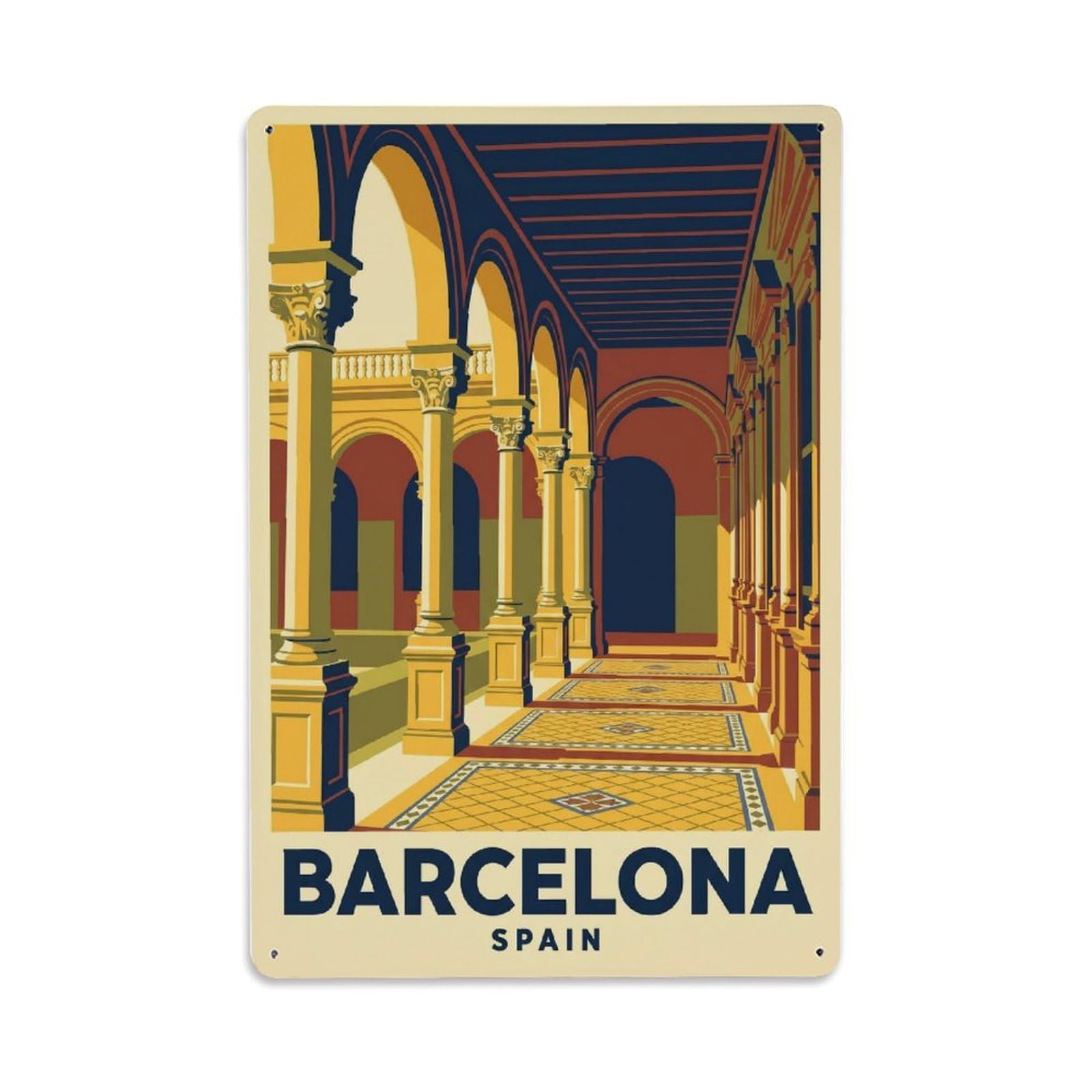 Vintage Travel Gallery Spain Arched Metal Tin Sign Plaque Wall Decor for Cafe, Club Bar, Office, Home Garden Metal Poster 8x12Inch