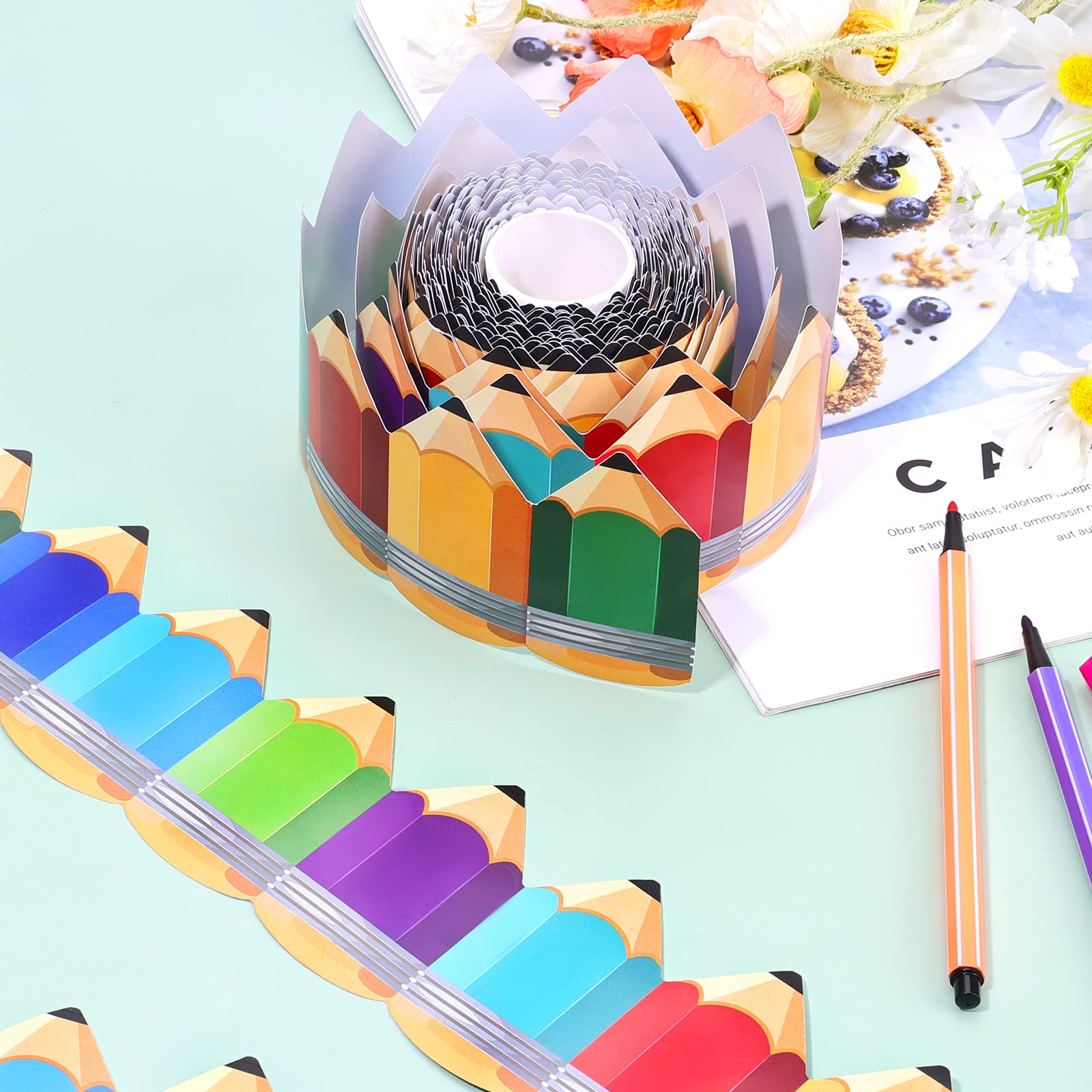 Lot Bordures Décoratives Pour Tableau D'affichage - 6 Styles, 68,86 Pieds, Autocollantes, Thème école