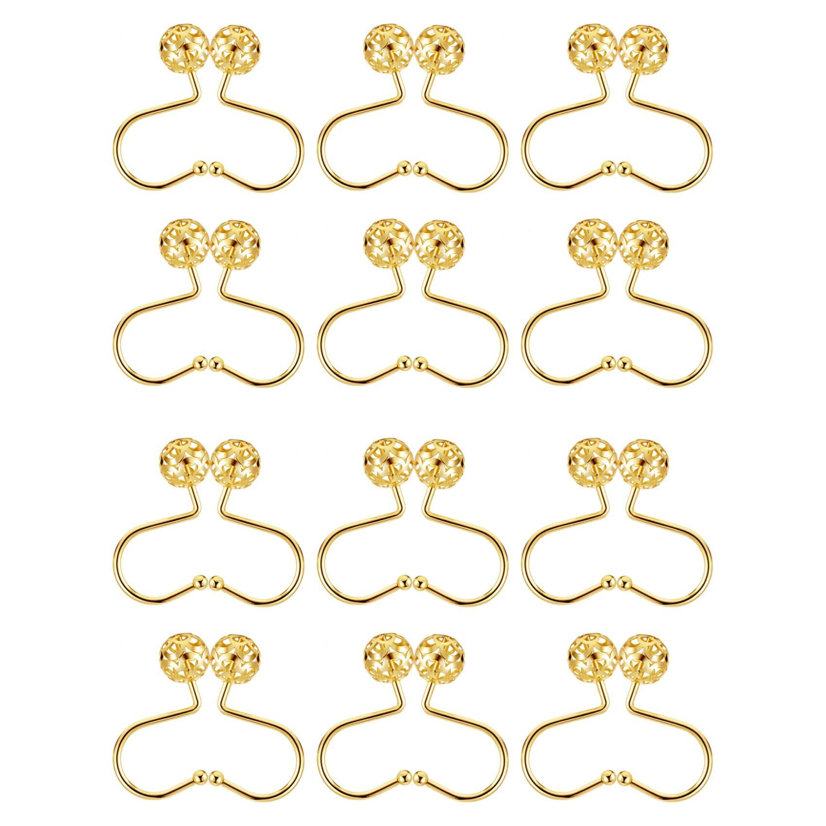 Hndhbfgrt Gold Shower Curtain Hooks Rings,Set of 24 Decorative Shower Curtain Hooks,Metal Rustproof Shower Rings for Bathroom