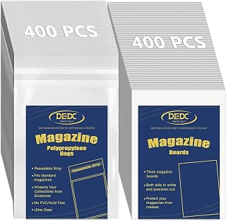 DEDC 800 PCS Magazine Covers Plastic Protector, Magazine Bags and Boards, Standard Size 9x11.8 inches, Magazine Sleeves and Boards for Storage and Display