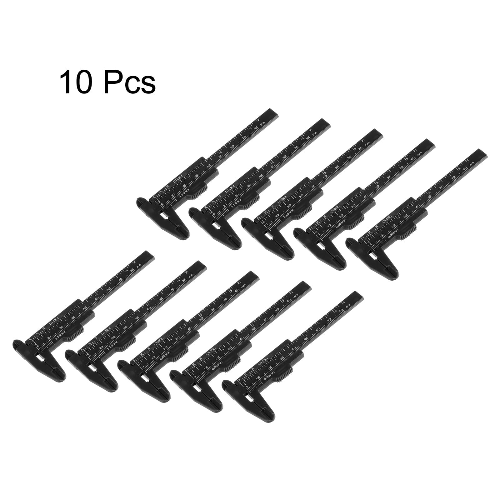 QUARKZMAN 10 stuks mini-plastic schuifmaat 80 mm 3 schuifmaat schuifmaat draagbare liniaal meetgereedschap (metrisch/inch) wit