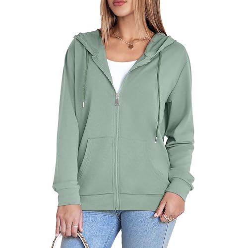 Womens Zip Up Hoodies Long Sleeve Hooded Sweatshirts Lightweight Fall
