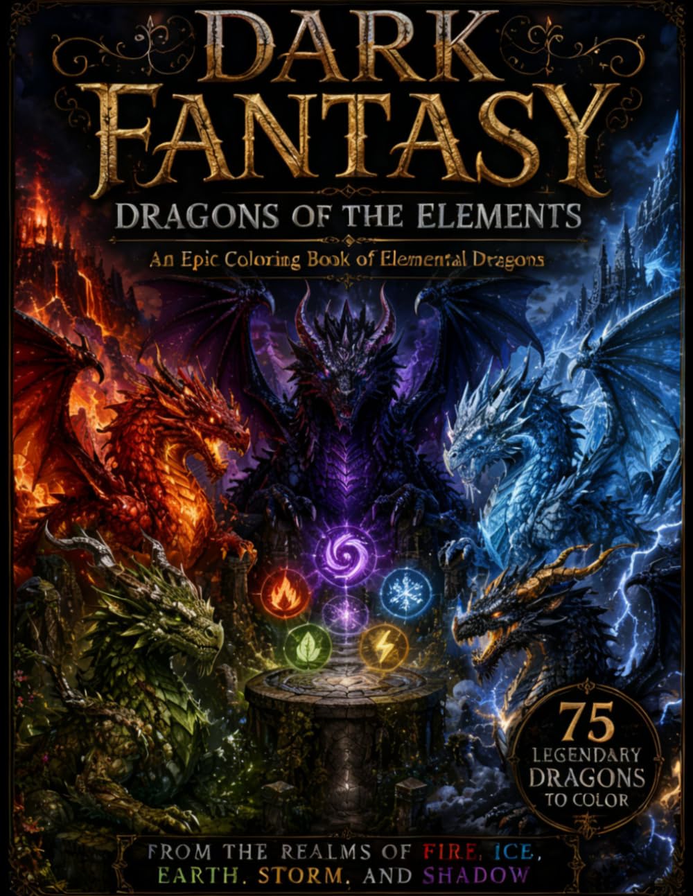 Dark Fantasy: Dragons of the Elements: An Epic Dragon Coloring Book Featuring the Legendary Realms of Fire, Ice, Earth, Storm, and Shadow