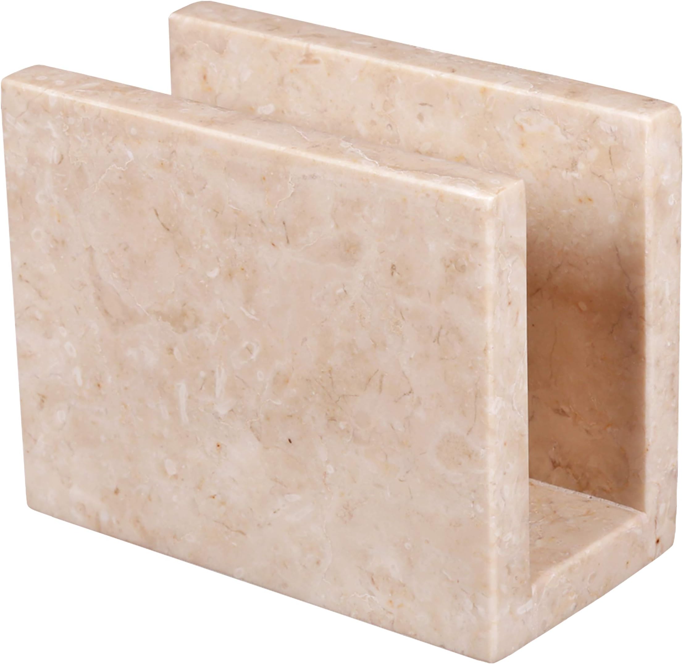 Natural Champagne Marble Tabletop Napkin Holder Stand Tissue Paper Dispenser, 3" x 5-5/8" x 4-1/2" H, Beige