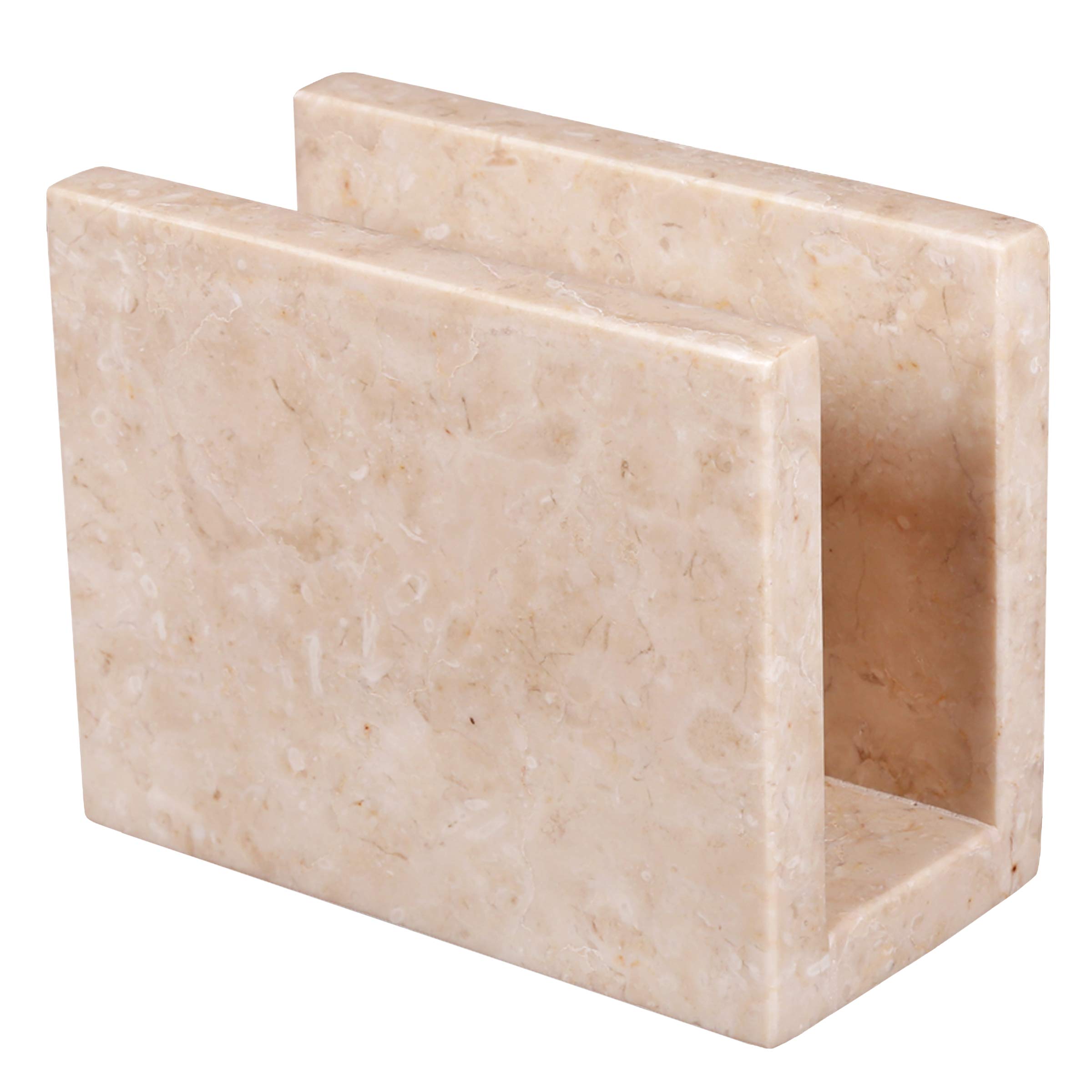 Creative Home Natural Champagne Marble Tabletop Napkin Holder Stand Tissue Paper Dispenser, 3" x 5-5/8" x 4-1/2" H, Beige