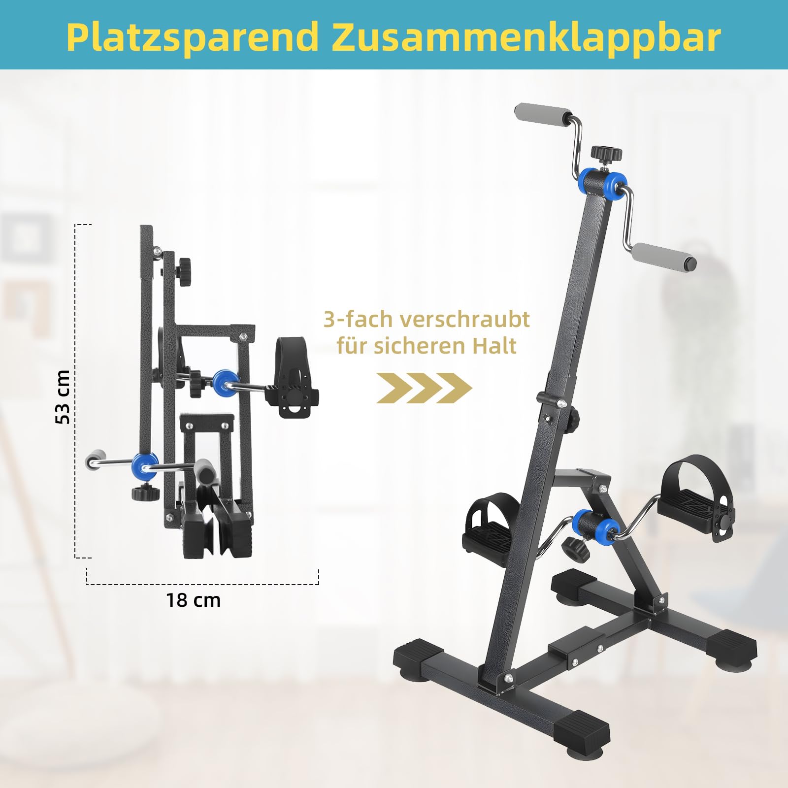 Faltbares Arm- und Bein-Ergometer für Senioren – Pedaltrainer für ältere Menschen, verstellbares Handfahrrad für Physiotherapie, Knie- und Fuß-Rehabilitationstrainer für Erwachsene