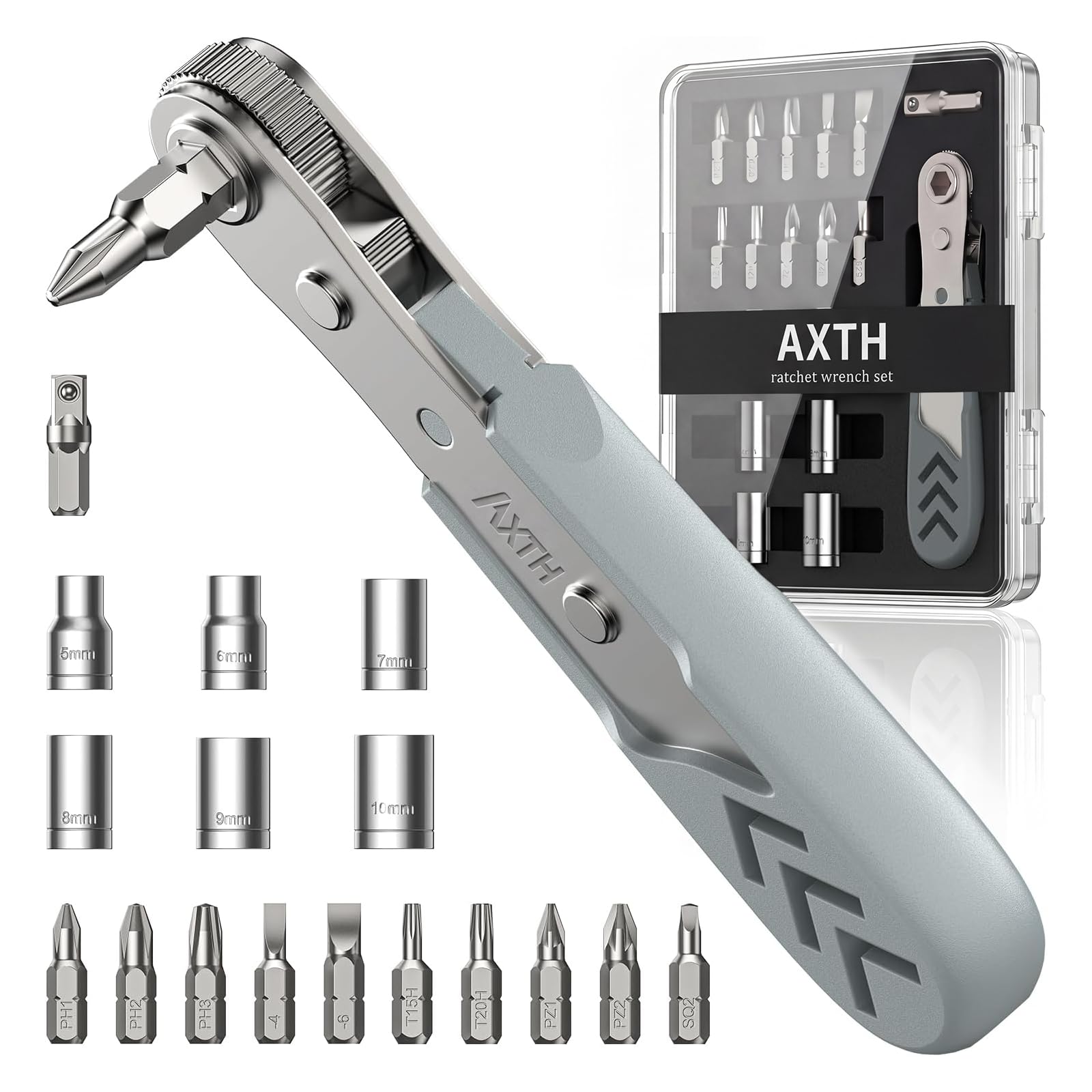 AXTH 17in1 Right Angle Ratchet Screwdriver Set, [Bearing Steel] Repair Tool Global Recycled Standard Global Recycled Standard Global Recycled Standard