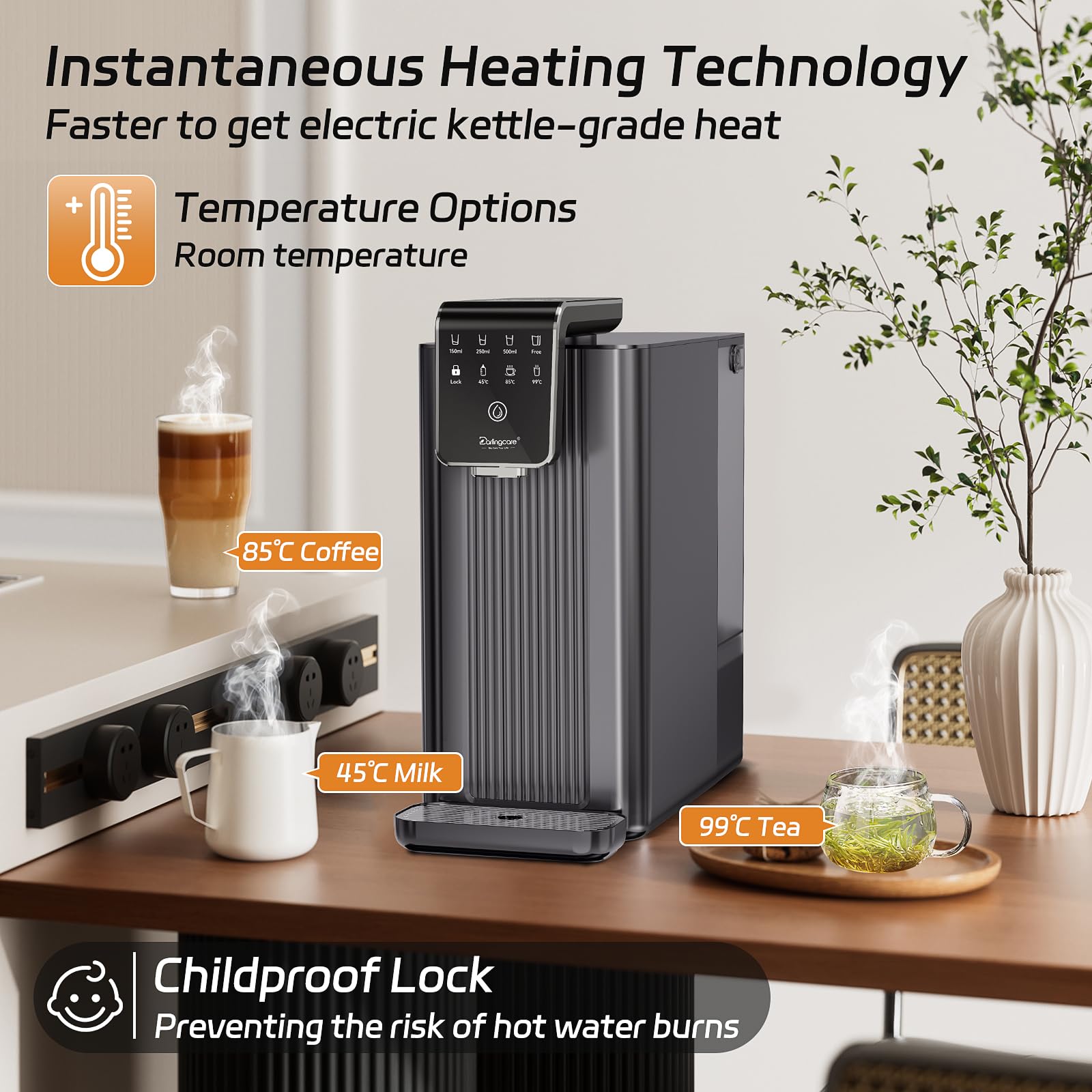 Osmoseur Inverse Distributeur Eau Chaude: osmose inverse avec filtration à 6 niveaux Système d'osmose inverse de comptoir moniteur TDS en temps réel 3:1 pur à évacuation pour Cuisine Bureau Maison