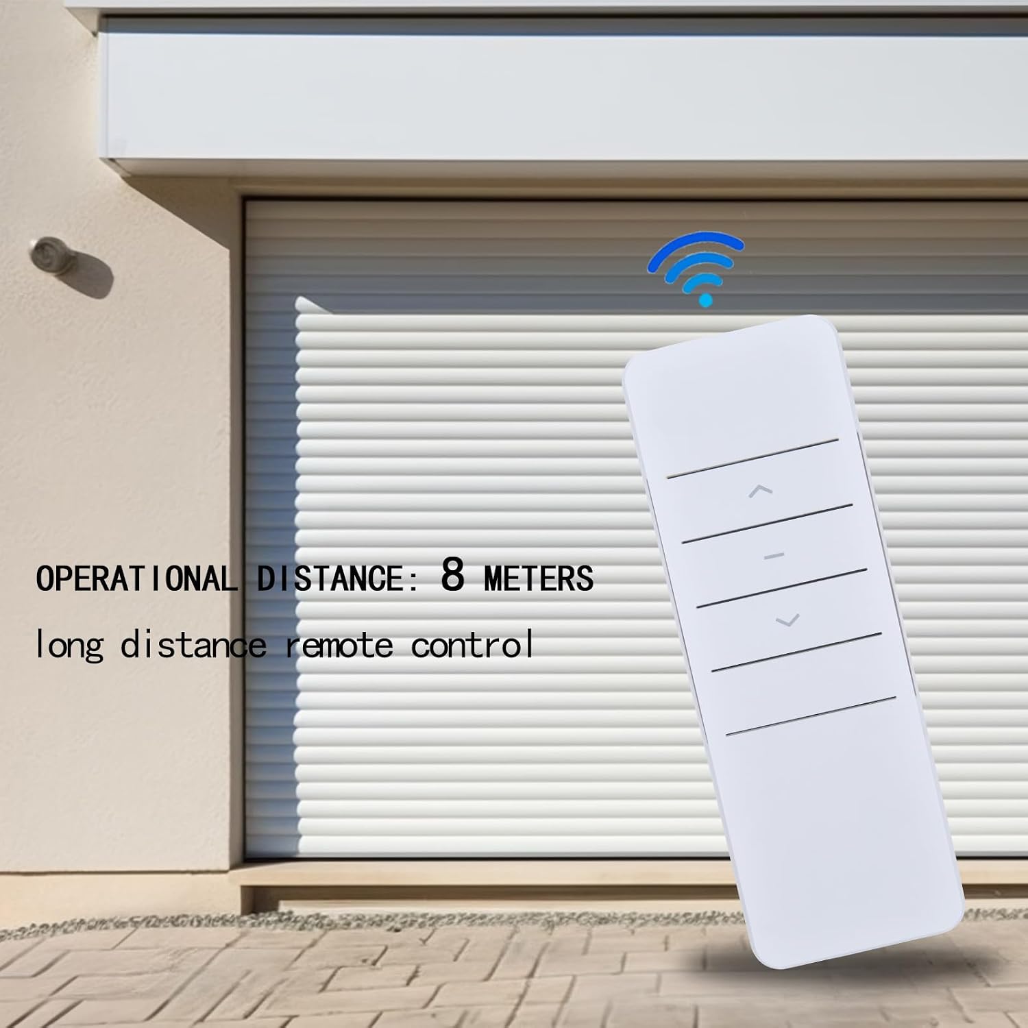 Remote control showing 8 meter operational distance