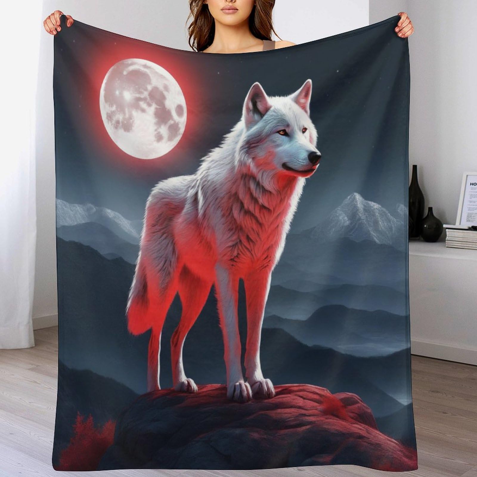 Jeté de canapé loup couverture quatre saison flannel chaude pour soirées cocooning