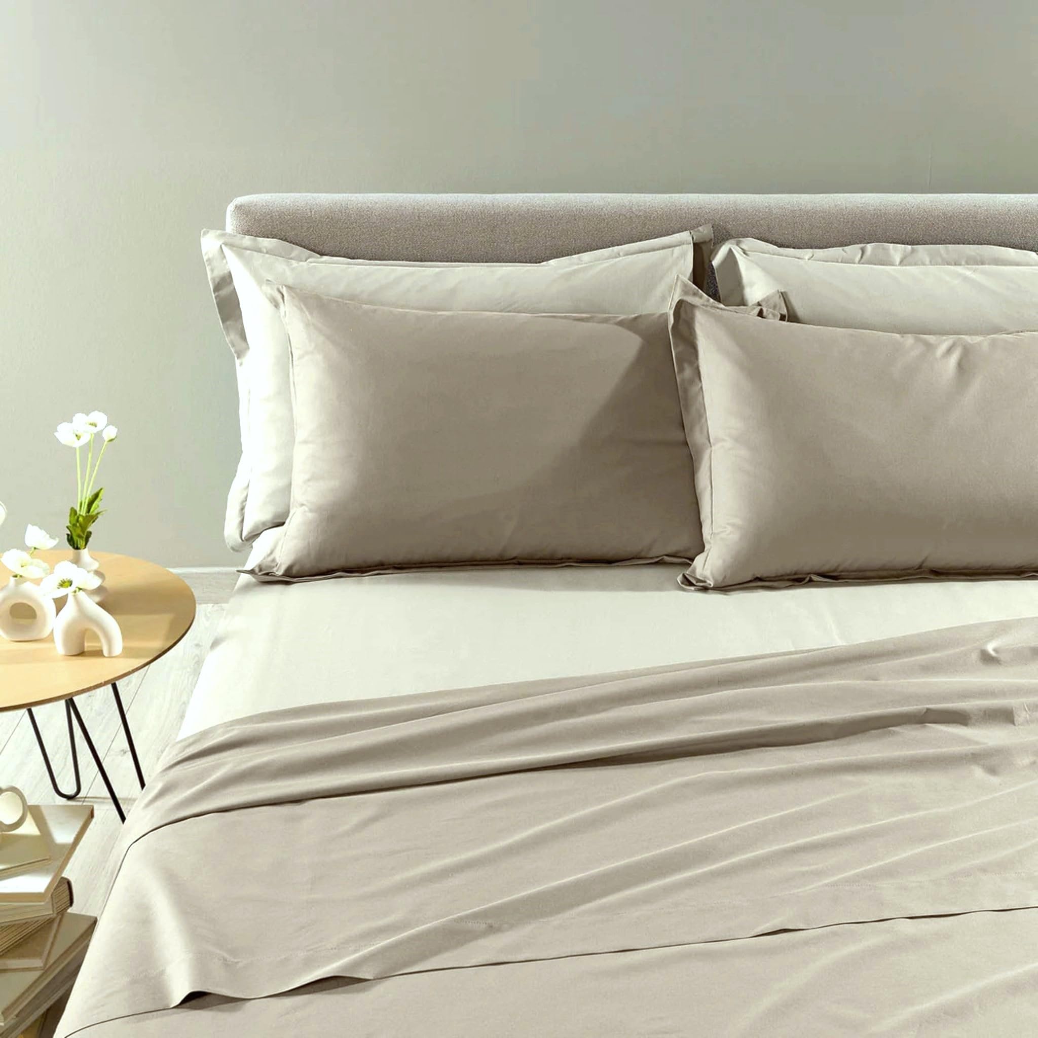Caleffi Completo Lenzuola Matrimoniale Cotone e Lyocell Vita – Set Letto 240x280 con 2 Federe 50x80 a 4 Volant – Lenzuolo Sotto 180x200 con Angoli – Bicolore (Naturale)