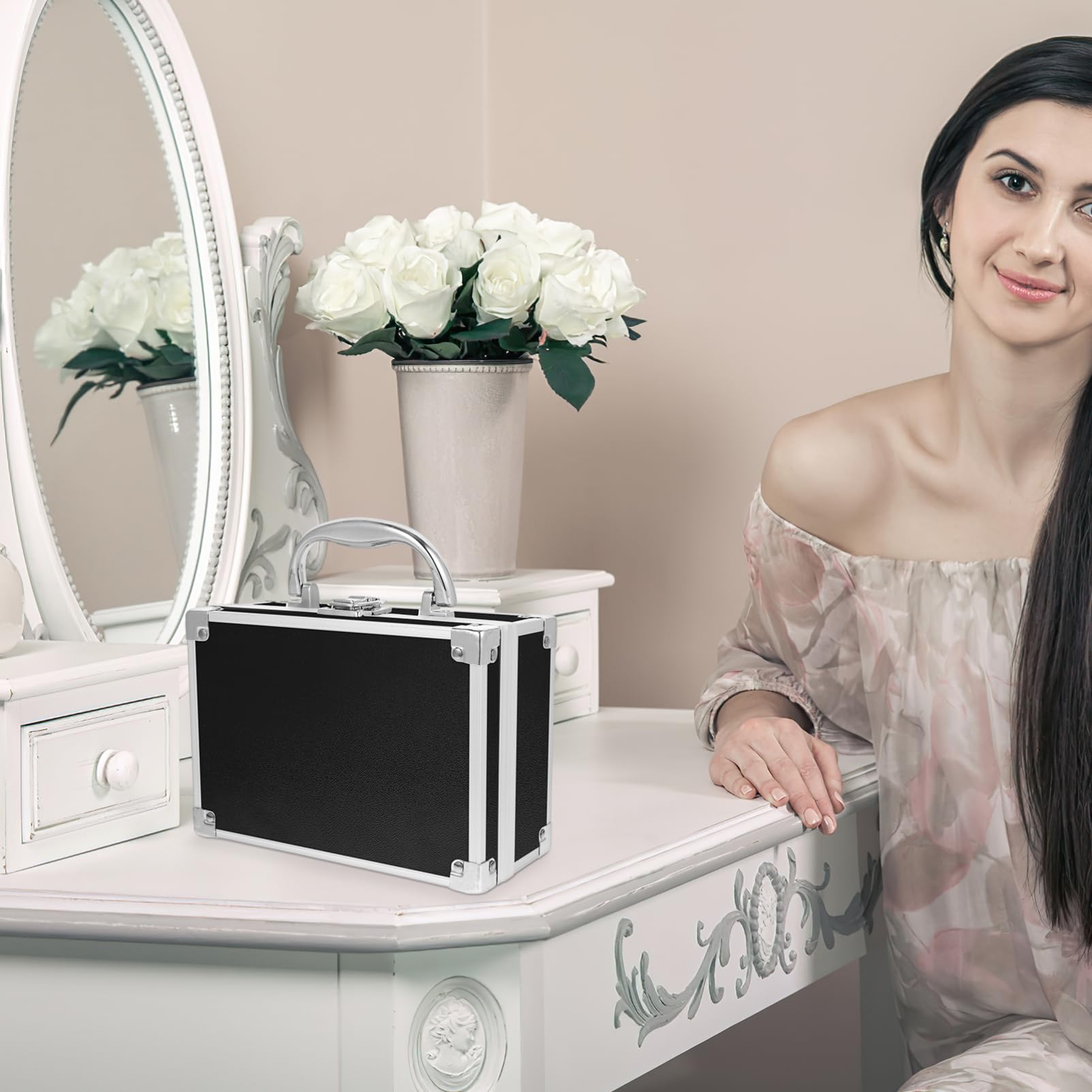 Didiseaon Valigetta in Lega Di Alluminio Robusta e Duratura Organizer Portatile Per Cosmetici e Strumenti Scatola Per Trucco e Manicure Per Viaggi e Organizzazione