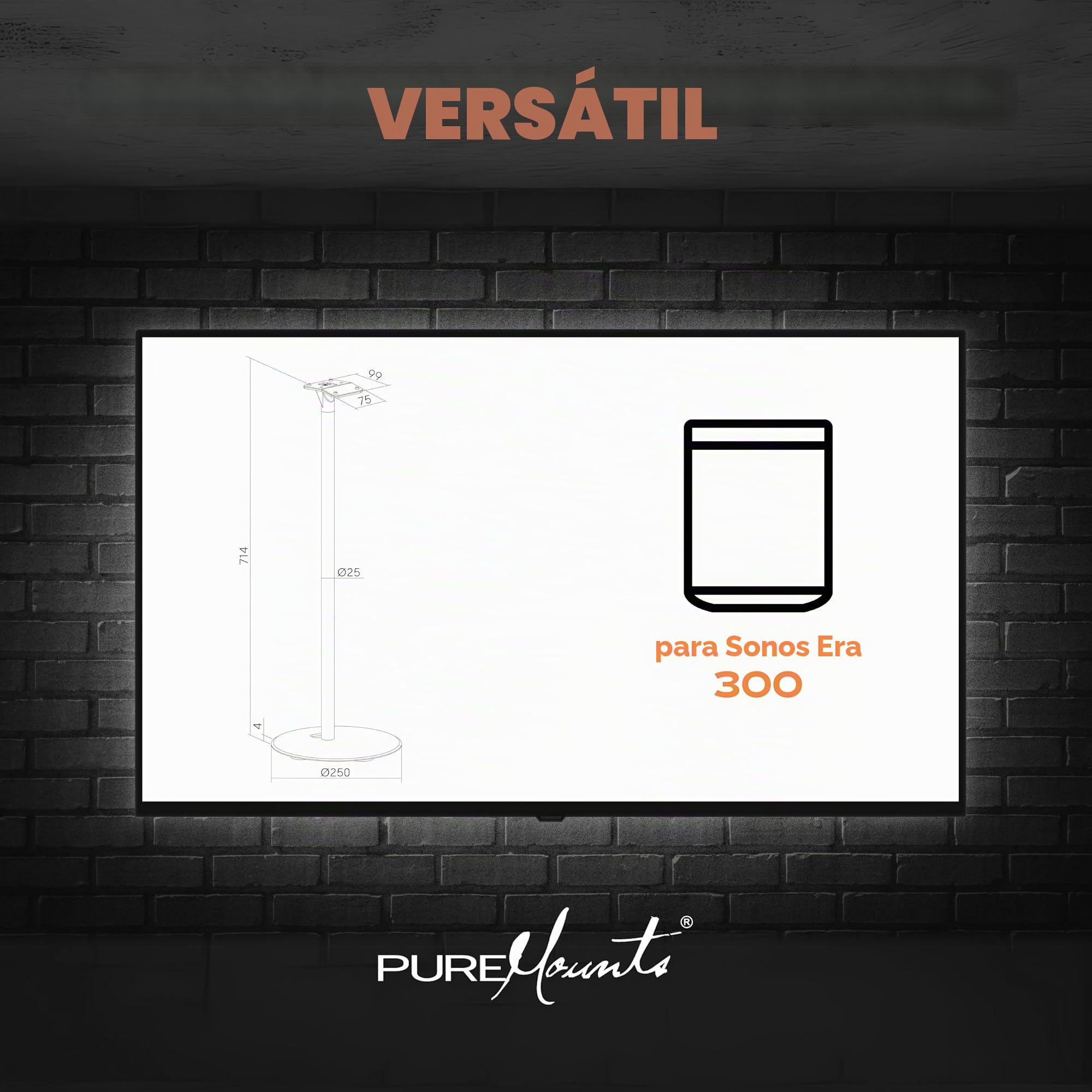 PureMounts Soporte para Altavoces Sonos Era 300, Soporte para Altavoces con gestión de Cables, Capacidad de Carga de 5 kg, Color Blanco