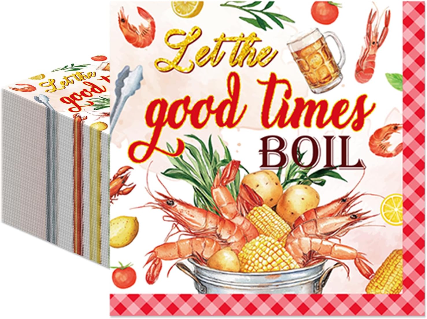 100Pcs Let The Good Times Boil Napkins Crawfish Boil Party Supplies Freedom Lobster Seafood Boil Birthday Theme Disposable Luncheon Dinner Table Decor Supplies Napkins 6.5" x 6.5"