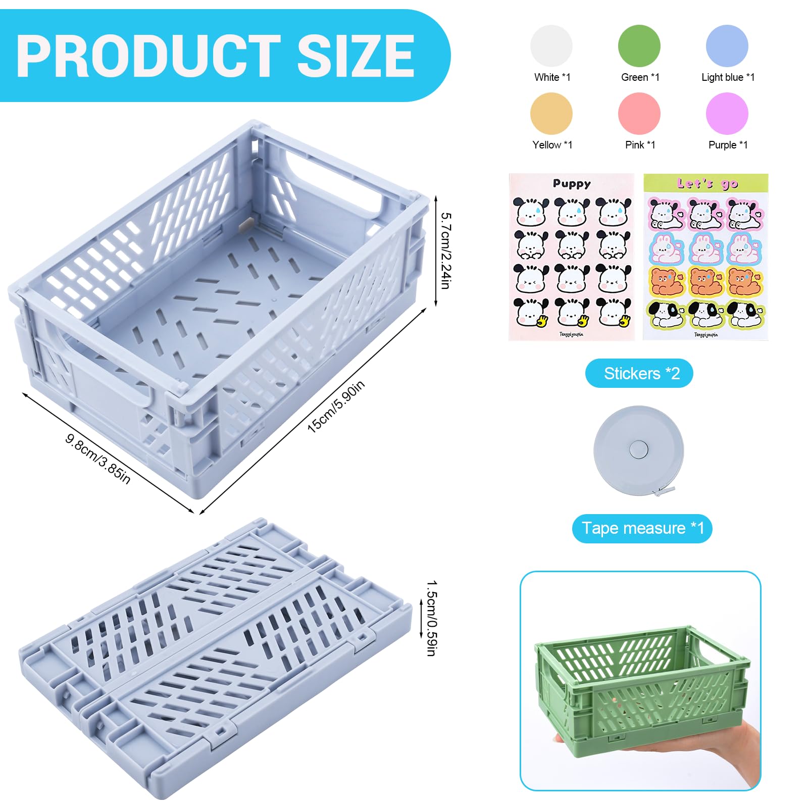 6 Piezas Caja Plegable Plastico, Pequeñas Cajas de Almacenamiento,Plegables de Plástico,Mini Caja Plegable para Frutas, Cestas Plegables para Cocina, Estudio y Oficina (15 X 9.8 X 5,7 Cm)