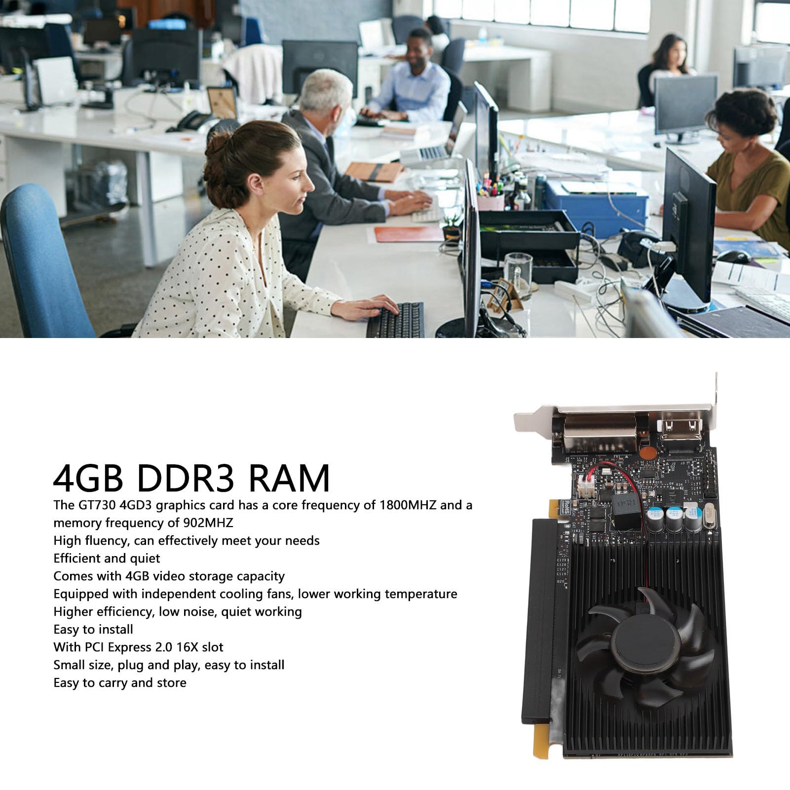 LICAEVEY Karta Graficzna GT730 4GD3 do Komputera Stacjonarnego PC Filmy Robocze Filmy, 4 GB Pamięci DDR3 1800 MHZ Częstotliwość Rdzenia PCI Express Karta Graficzna do Gier z Cichym