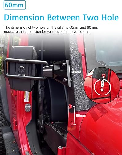 Miniatura 6 de SUNPIE Espejos retrovisores para puertas compatibles con Jeep Wrangler JK JKU 2007-2018, Espejos retrovisores ajustable para Wrangler JK a prueba de