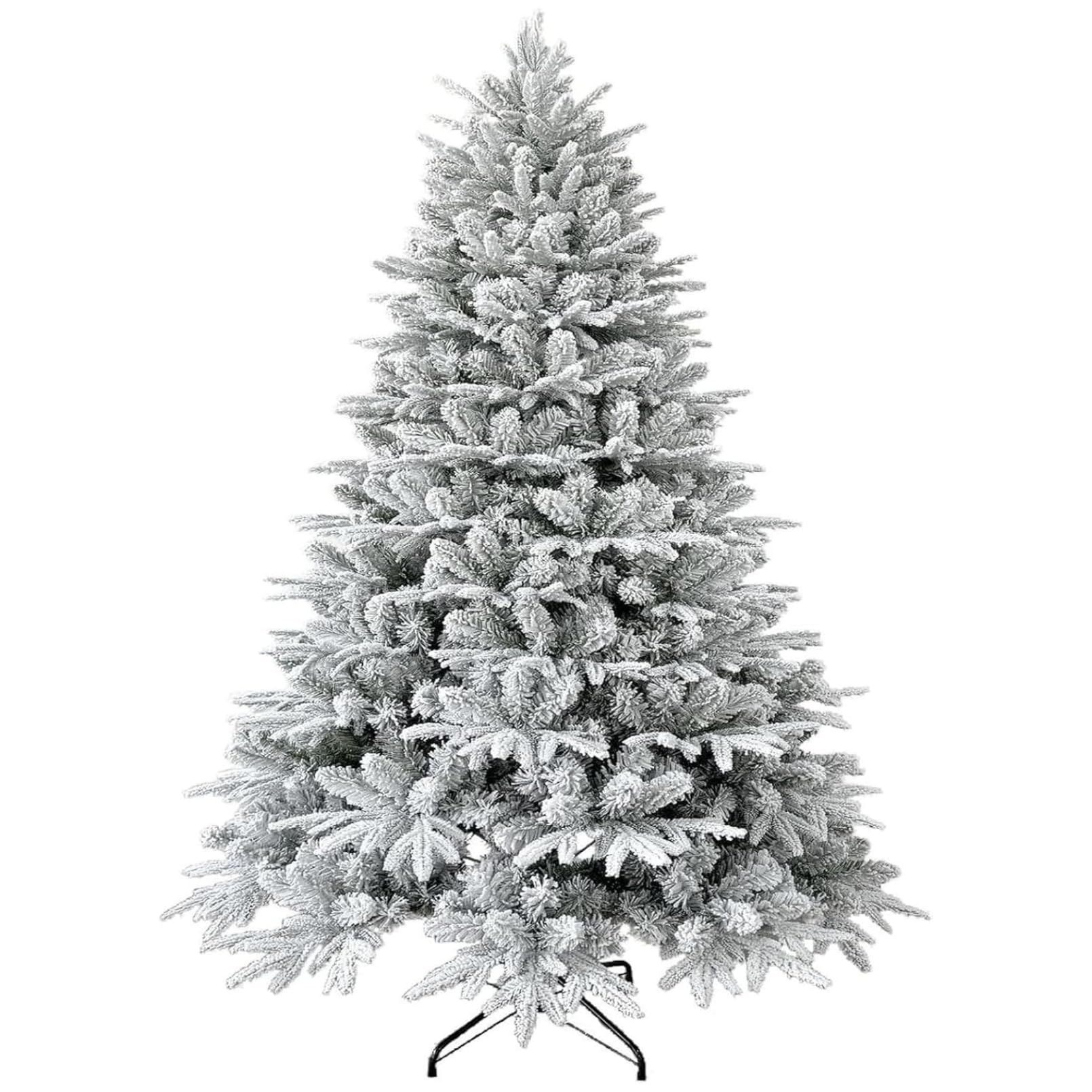 ROUNY 6ft Snow Flocked Christmas Tree with 650 Branch Tips, Artificial Christmas Tree 2025，Metal Foldable Stand and Hinged Branches for Home, Office, Party Decoration, White (White)