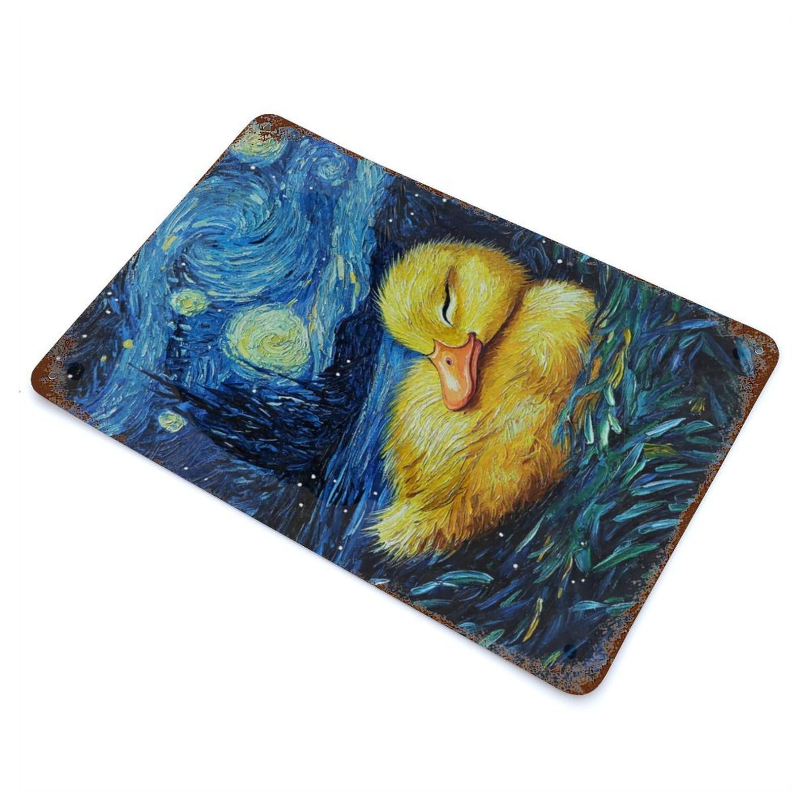 Baby Duck Duckling in Starry Night Decorative Tin Sign 11.8"x7.9", Retro Wall Decor for Living Room, Hallway And Home Decor
