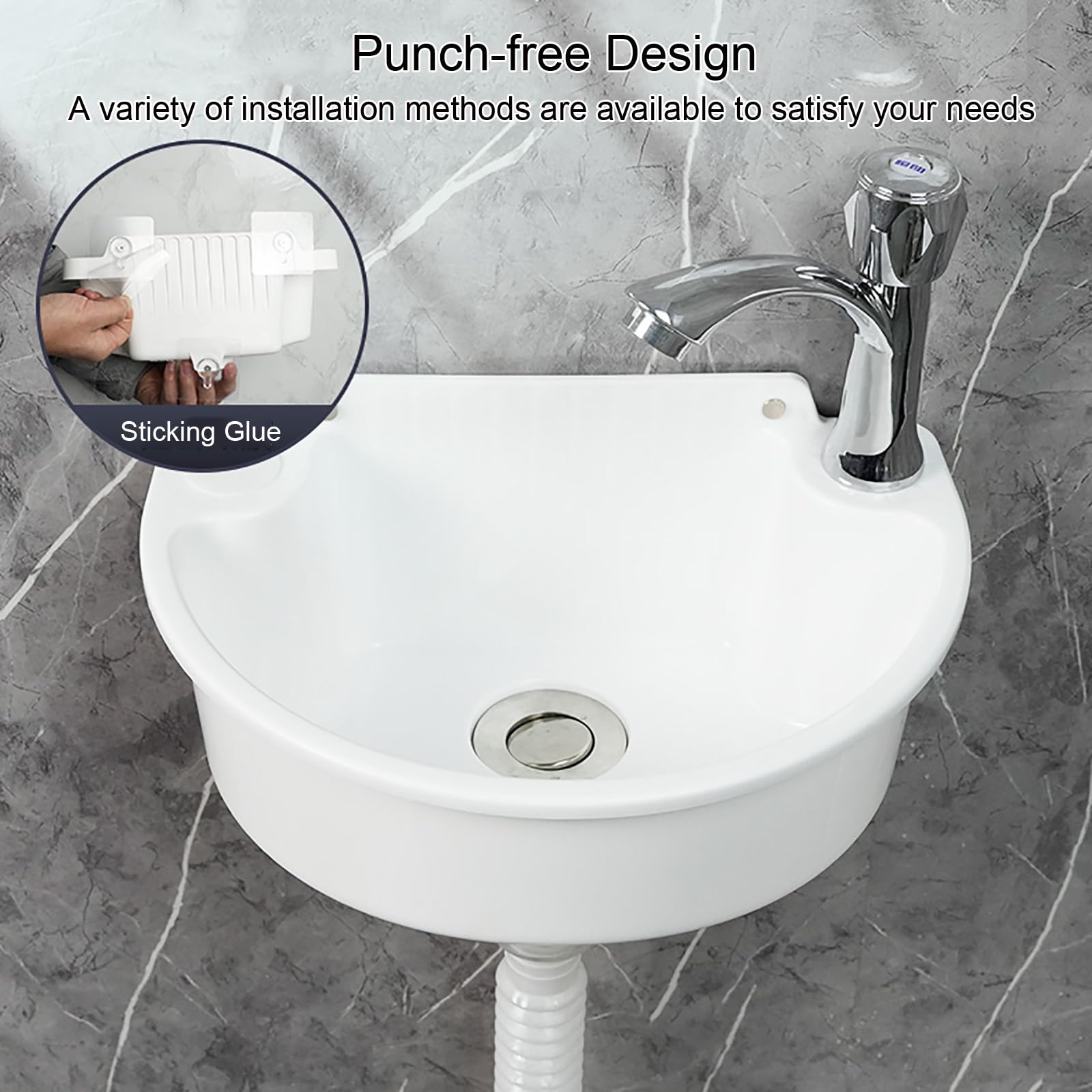 Évier Mural en Plastique, Petit Évier de Salle de Bain pour Camping-Car, Installation Sans Perçage, Lavabo Autocollant, pour Garage, Buanderie et Jardin, 30 x 21 x 10,5 cm(Black)