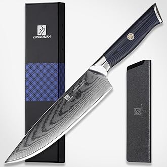 Chef Knife,8inch Damascus knife,67-Layer High Carbon Stainless Steel Kitchen Knife,Professiona Sharp Cutting Knives with Ergonomic G10 Blue Black Handle,Gift Box for Home and Kitchen Birthday Gift