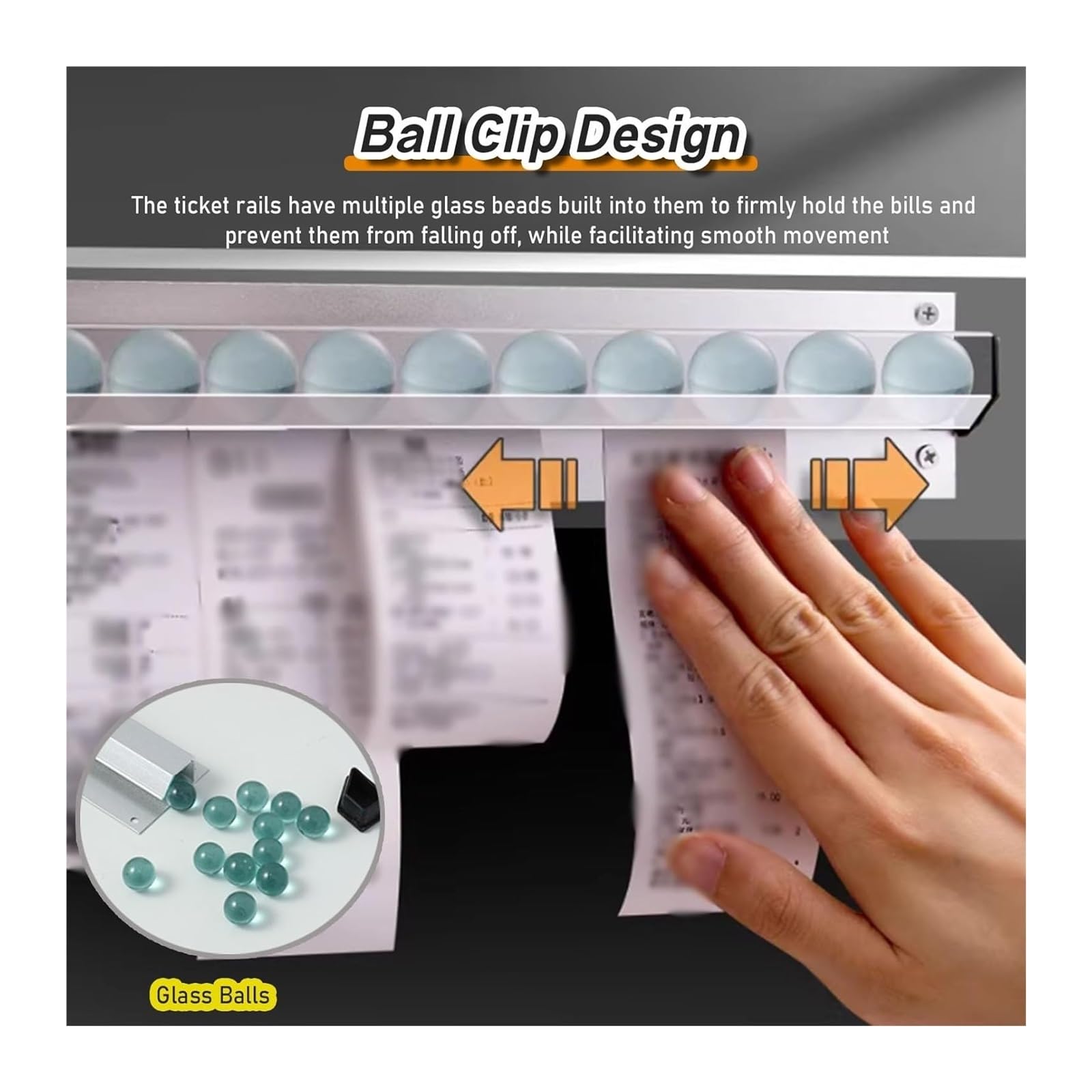 Soporte de pared para recibos, Riel for tickets for cocina y restaurante, autoadhesivo, de aluminio plateado, 36 pulgadas, paquete 1-4(4 pack) | 4 piezas