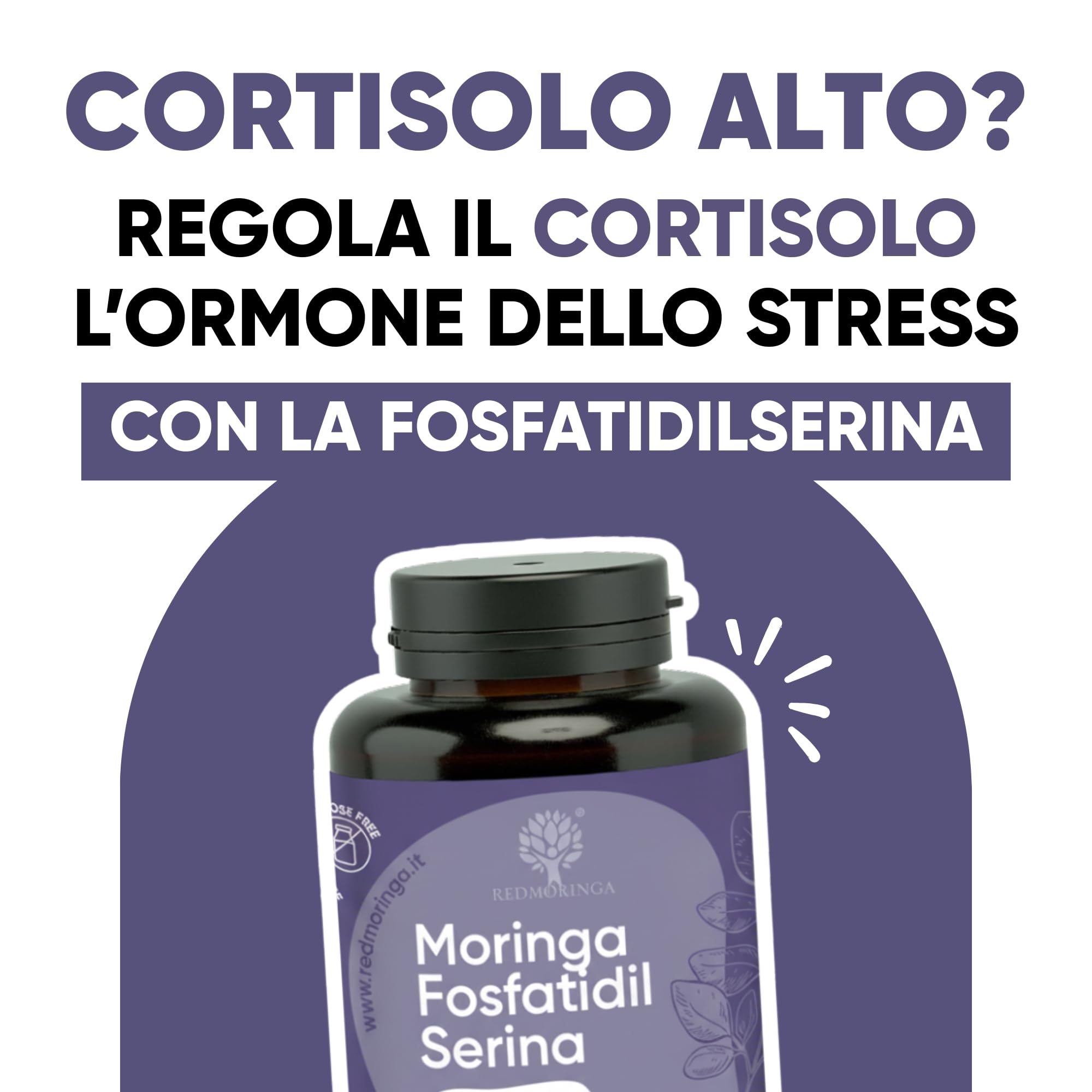 Fosfatidilserina 450mg potenziata con Moringa | Abbassa CORTISOLO, Utile per Stress, Metabolismo, Memoria e Concentrazione | Integratore Alimentare | 180 Capsule Naturali Made in Italy | RedMoringa