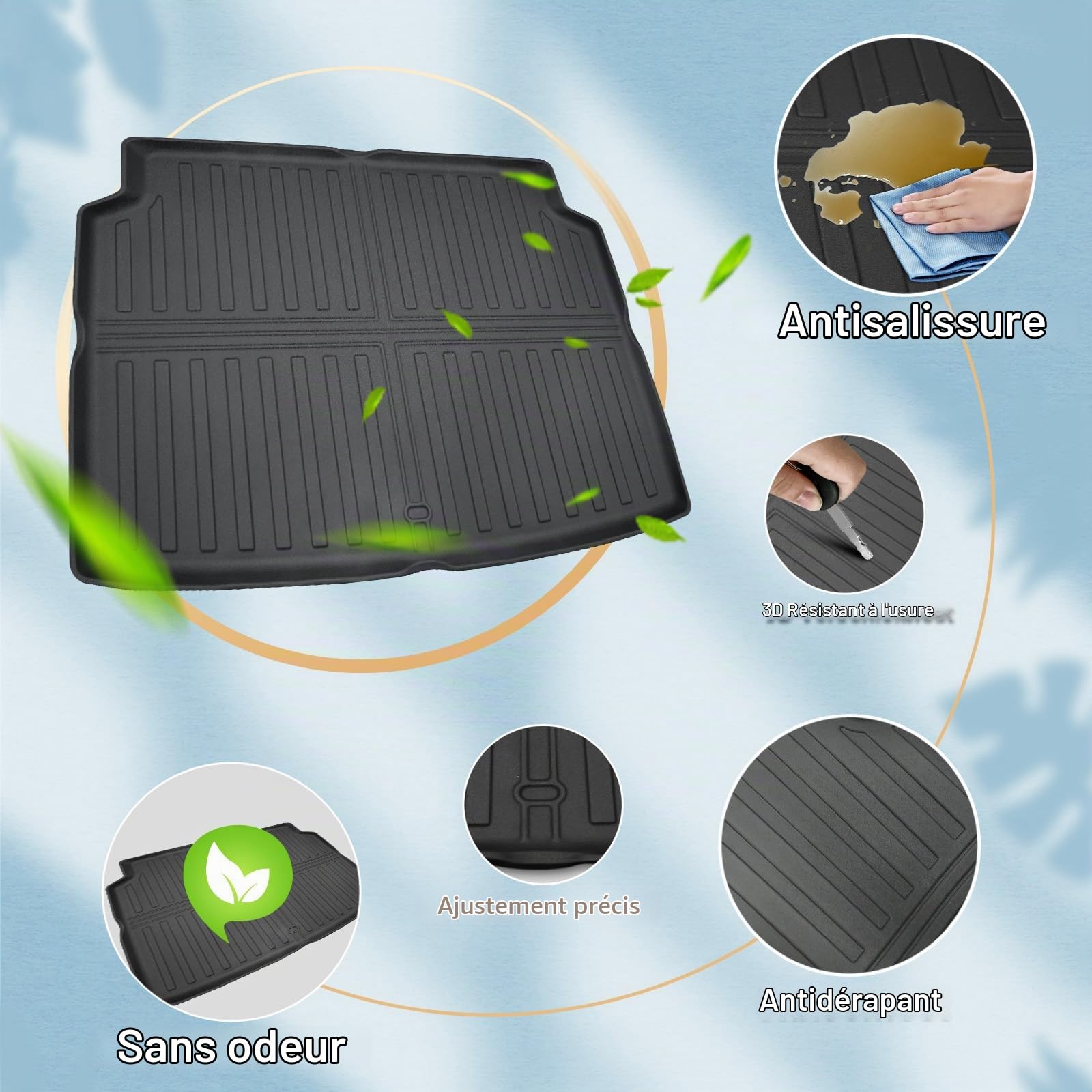 ECOZEN Tapis de Coffre Peugeot 308 III Hybride/E-308 2022-2026 (hayon 5 Portes [S-W Non Applicable]) 3D Scan TPE Tapis 3 Caoutchouc antidérapant imperméable Bord Haut Toutes Saisons Bac de Coffre