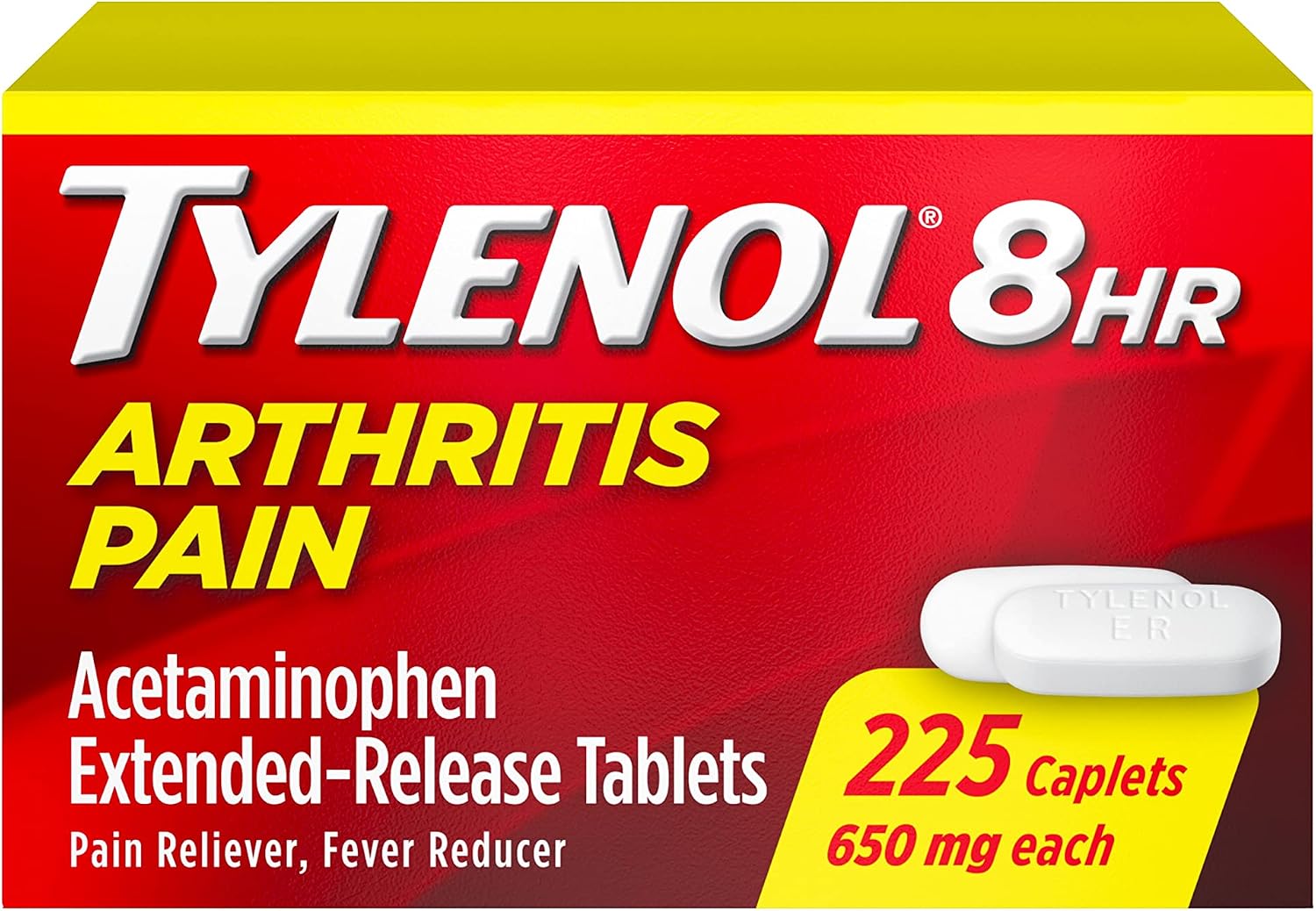 Tylenol 8 Hour Arthritis Pain Relief Extended-Release Tablets, 650 mg Acetaminophen, Joint Pain Reliever & Fever Reducer Medicine, Oral Pain Reliever for Arthritis & Joint Pain, 225 Count