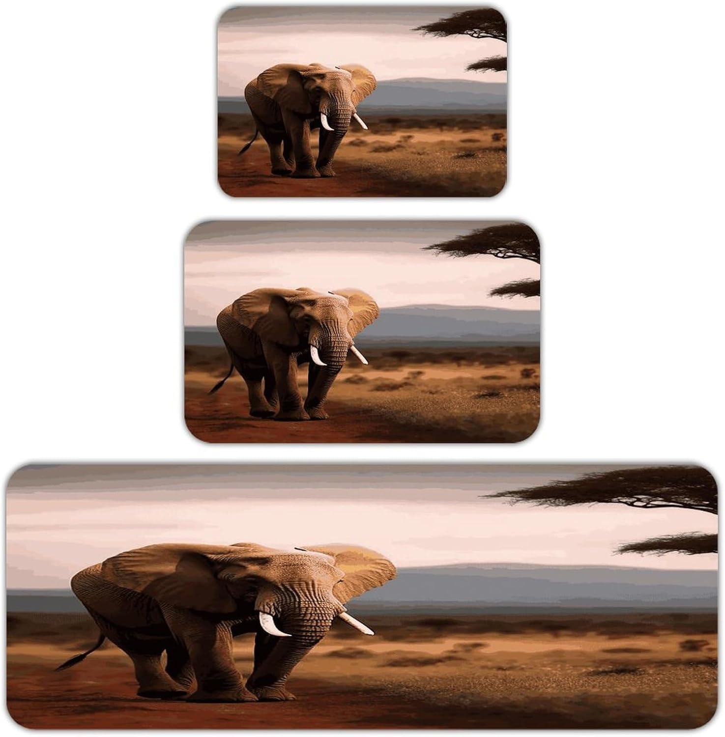 Walking Elephant Kitchen Mats Soft Absorbent Rugs for Floor Non Slip Washable Kitchen Mats Fashion Rectangular Rugs for Three-Piece Set for Laundry Office Home Sink