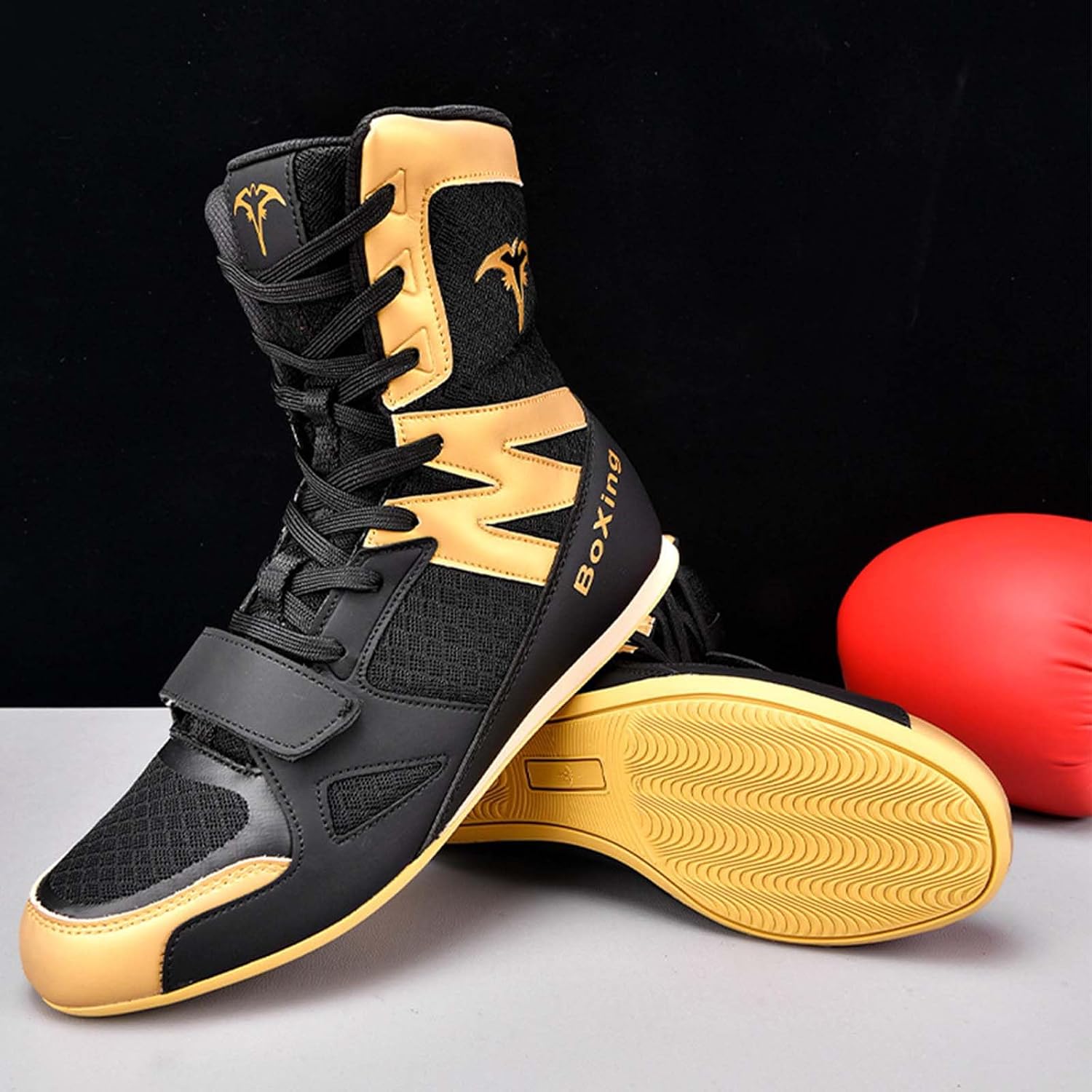 High Top Wrestling Shoes Mens Boxing Fitness Shoes Lightweight Non-Slip for Competition & Training