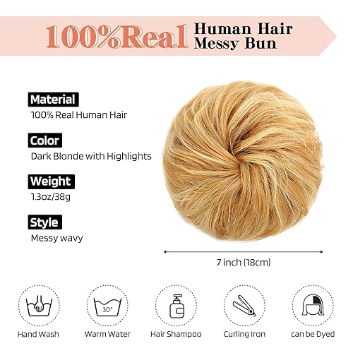 Miniatura 2 de Flufymooz Moño desordenado, 100 % cabello humano real, extensión de cabello despeinado hacia arriba natural, rizado y desordenado con banda