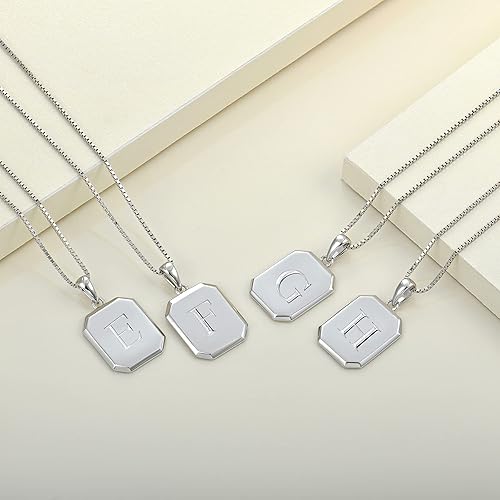 Miniatura 4 de YL Collar con inicial de plata de ley 925 con dije de letra cuadrada con 26 letras del alfabeto para mujer