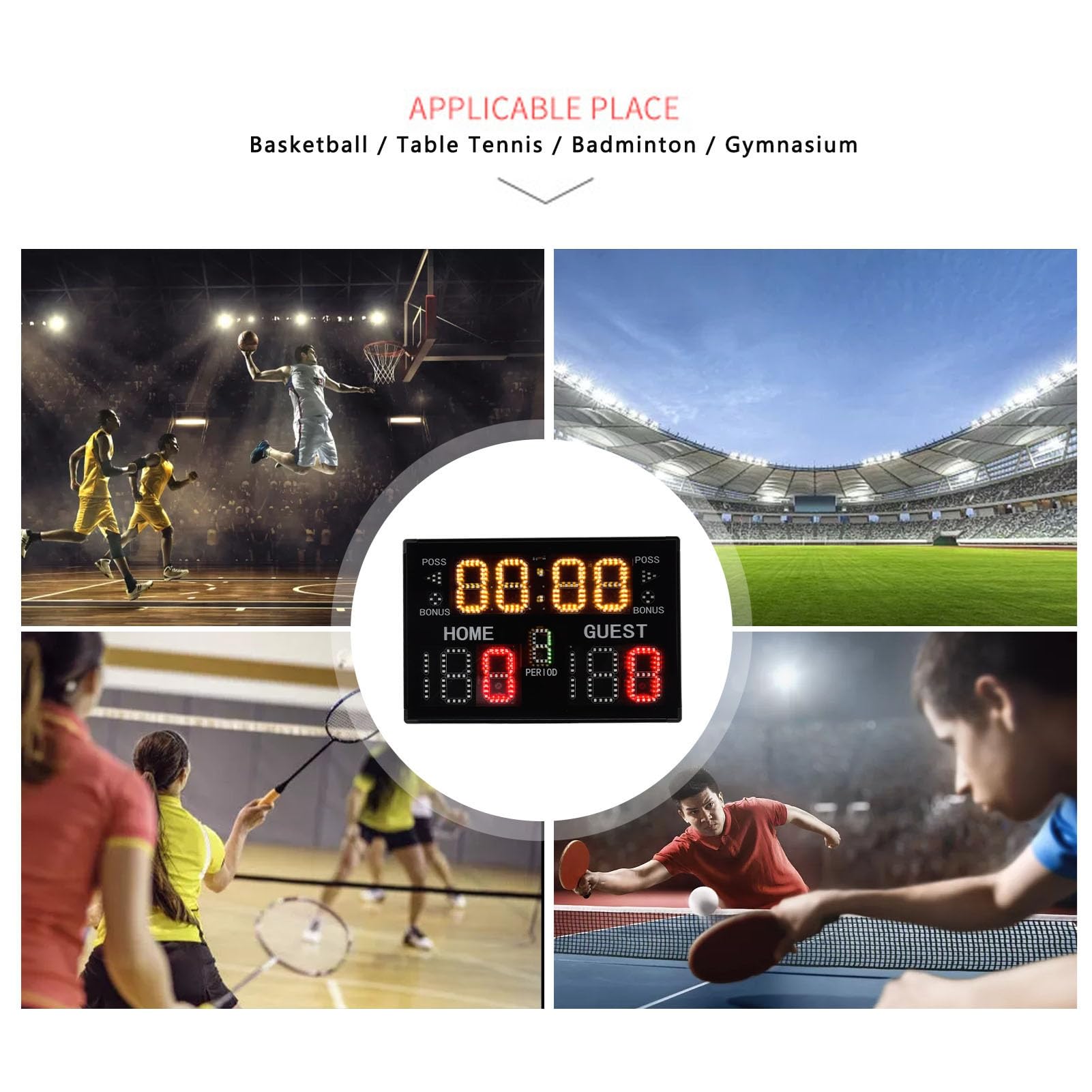 Elektronische Anzeigetafel für Sporttraining mit 11-stelligem LED-Display, Multifunktional für Basketball Volleyball Ringen, Indoor Tischanzeigetafel mit Countdown und Punkteanzeige