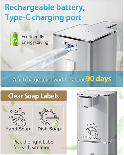 Miniatura 5 de Dispensador Automático de Jabón Líquido JEMISUN Dispensador de Jabón Sin Contacto 380ml12.8oz Recargable, Montado en Pared, Bomba de Jabón