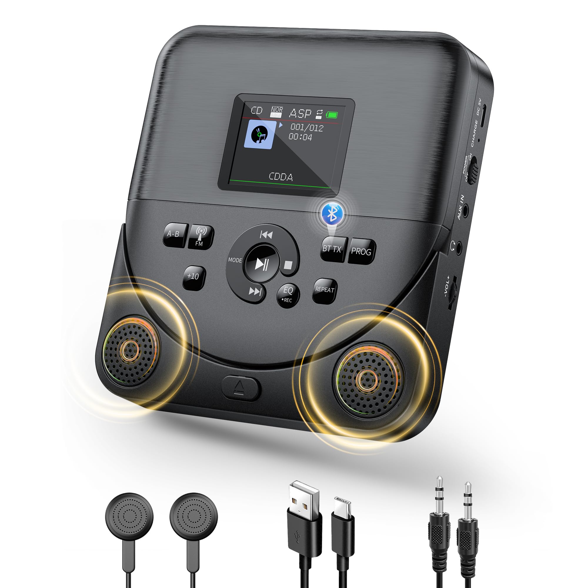 Portable CD Player with Bluetooth and FM Function, CD Player with Speakers