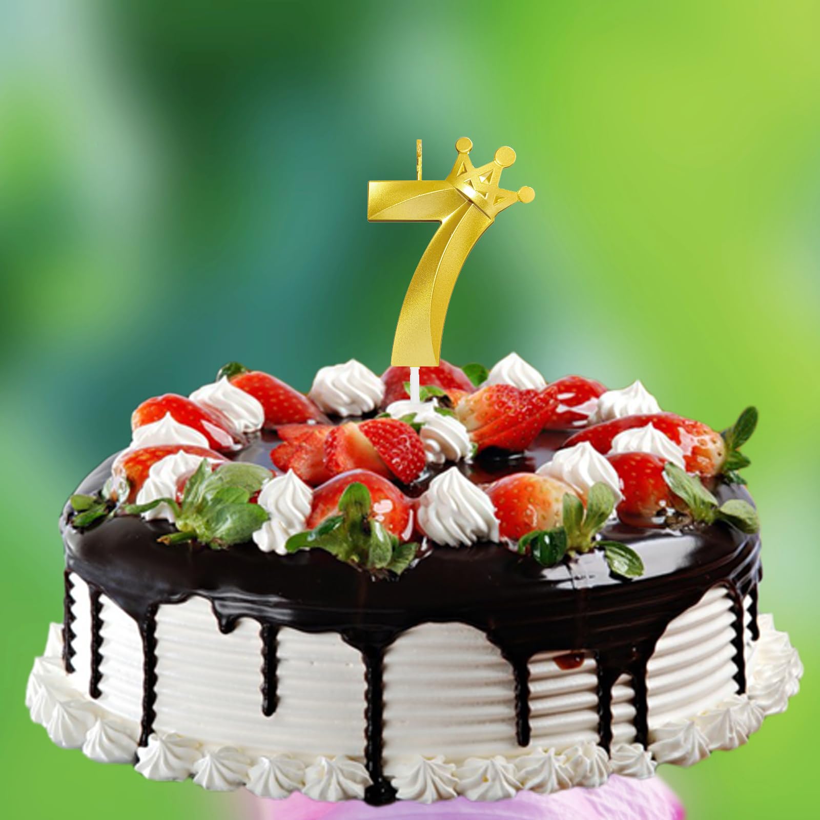 Sparkly Sequin Number 7 Birthday Candle - With Rhinestone Crown, Drip Tray & Stick - View #3