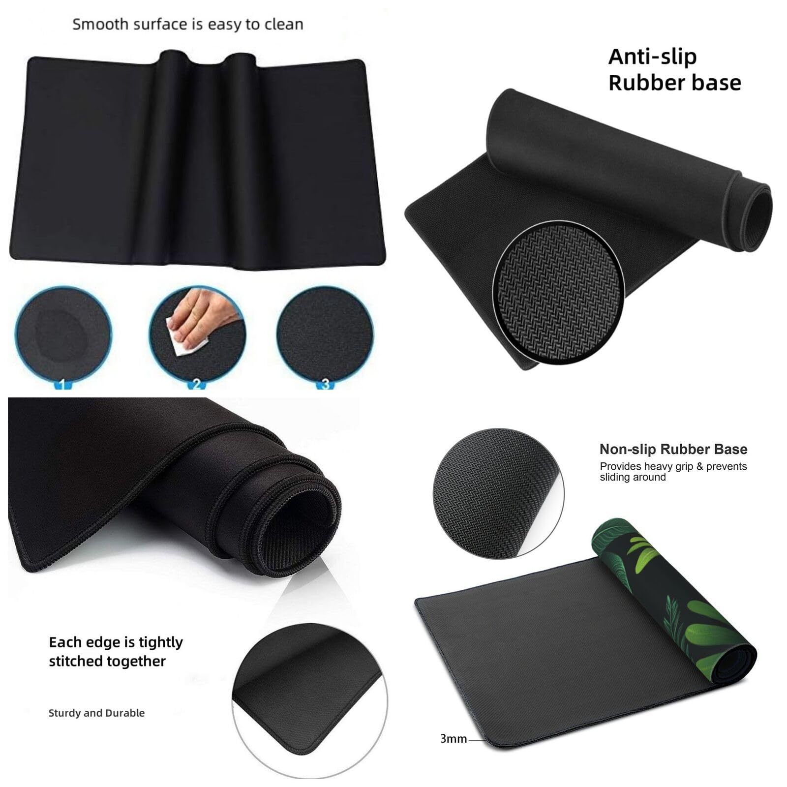 Tapis de Souris XXL 90 x 40 cm, Feuille Verte & Fleur Tapis de Bureau G663