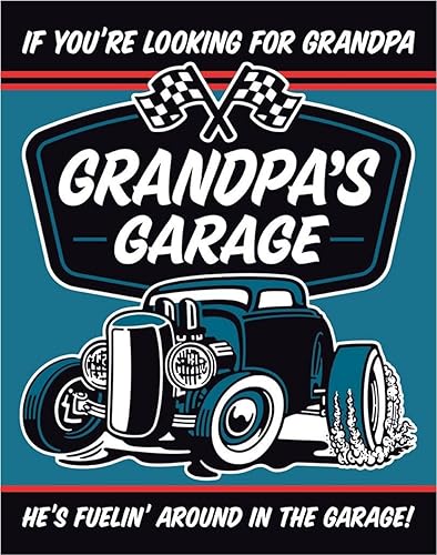 Desperate Enterprises Grandpa's Garage - Letrero de hojalata de Fuelin - Decoración nostálgica de metal vintage - Hecho en Estados Unidos