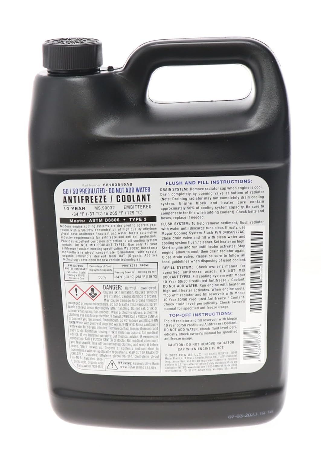 Mopar OAT 10 Year/150,000 Mile Coolant 50/50 Premixed