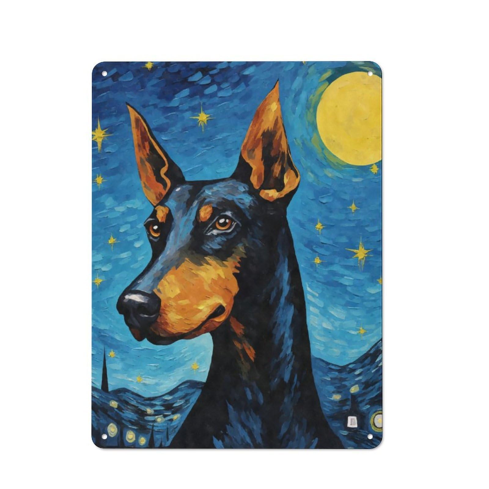 Junmoney Dobermann Dog Starry Night Metal Sign 40X30cm With For Hallway Wall, Vintage Decor, For Garage, Workshop And Man Cave Decoration