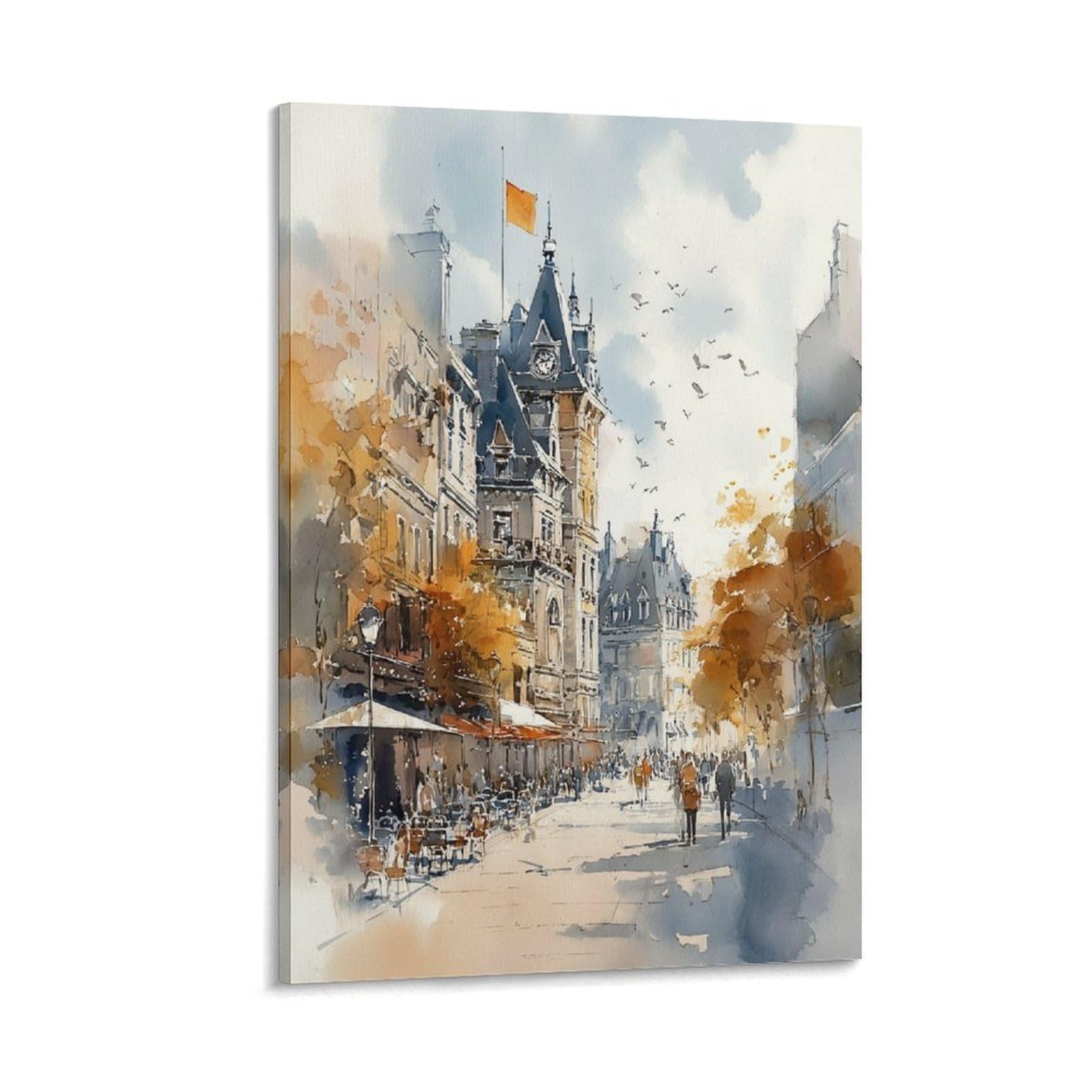 XWYMXZ Montreal Quebec Cityscape 16x24inch(40x60cm) Vintage Travel Poster Watercolor Canvas Art