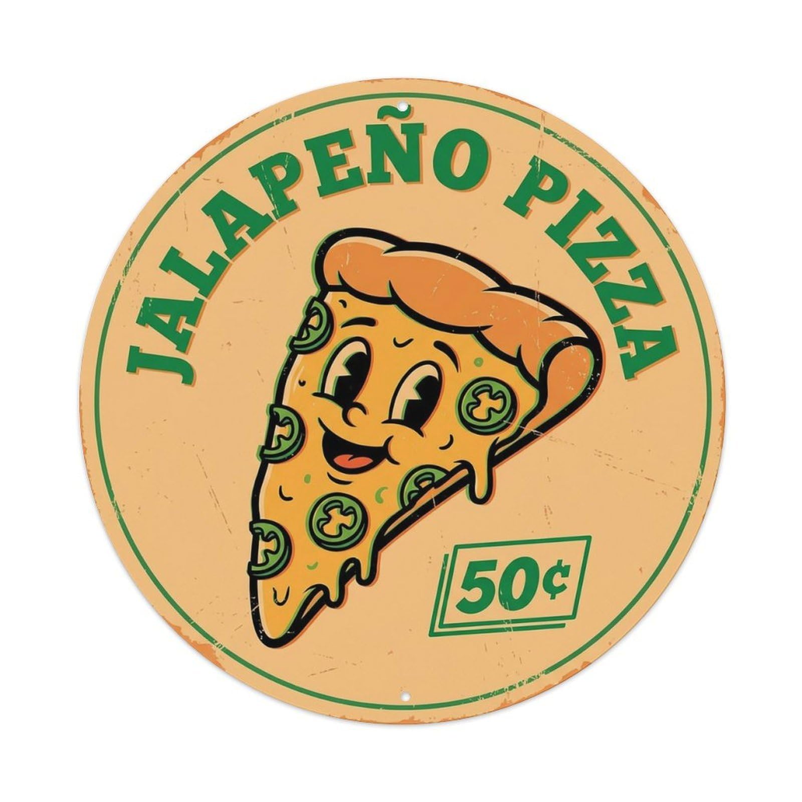 Cwbufd Vintage Style Vintage Pizza Slice Italian Traditional Cuisine Jalapeno Vintage Metal Tin Sign Plaque Wall Decor For Cafe, Club Bar, Office, Garden Metal Poster 8X8inch