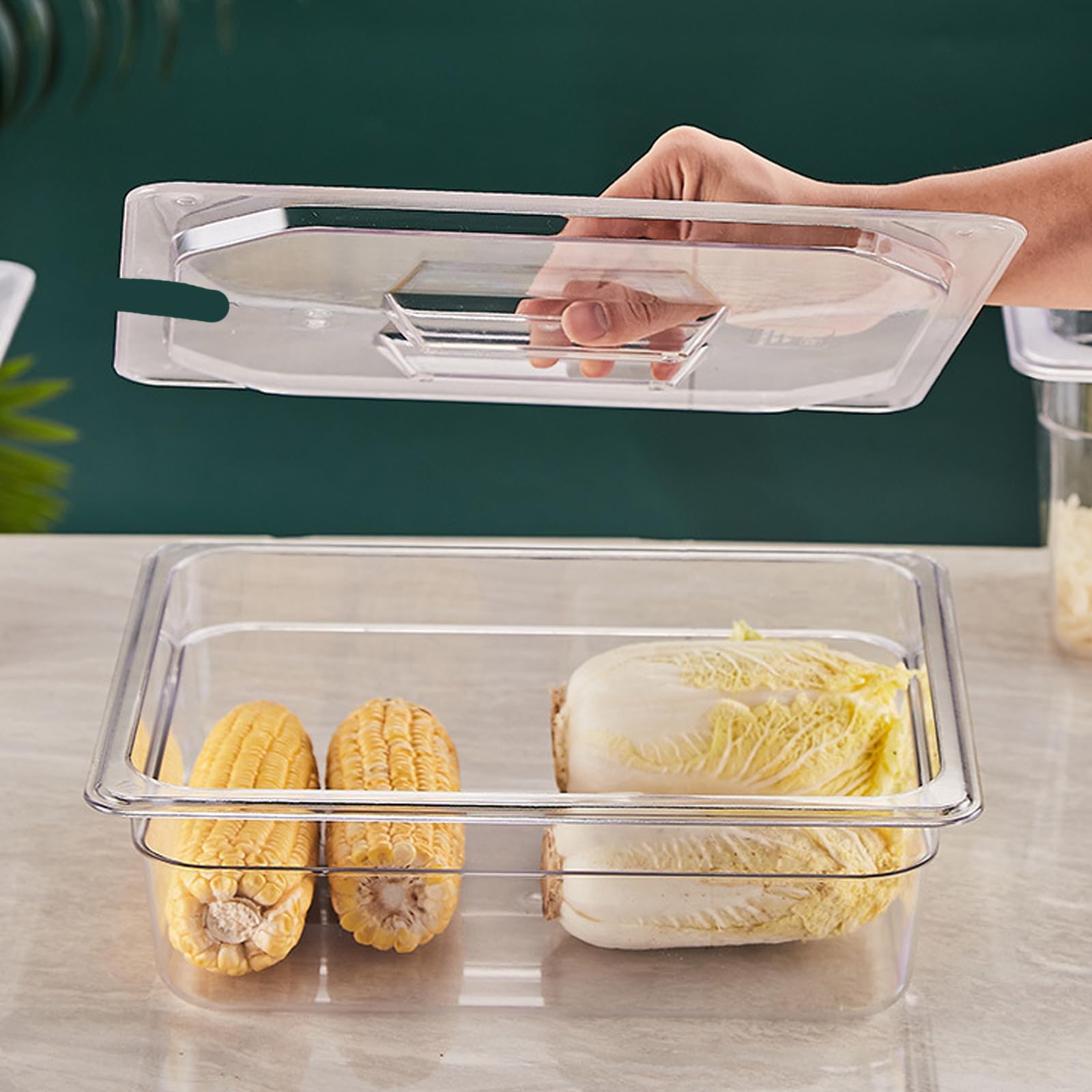 12 tapas universales de policarbonato transparente de tamaño 1/3 con borde dentado y mango para frutas, verduras, frijoles, callos