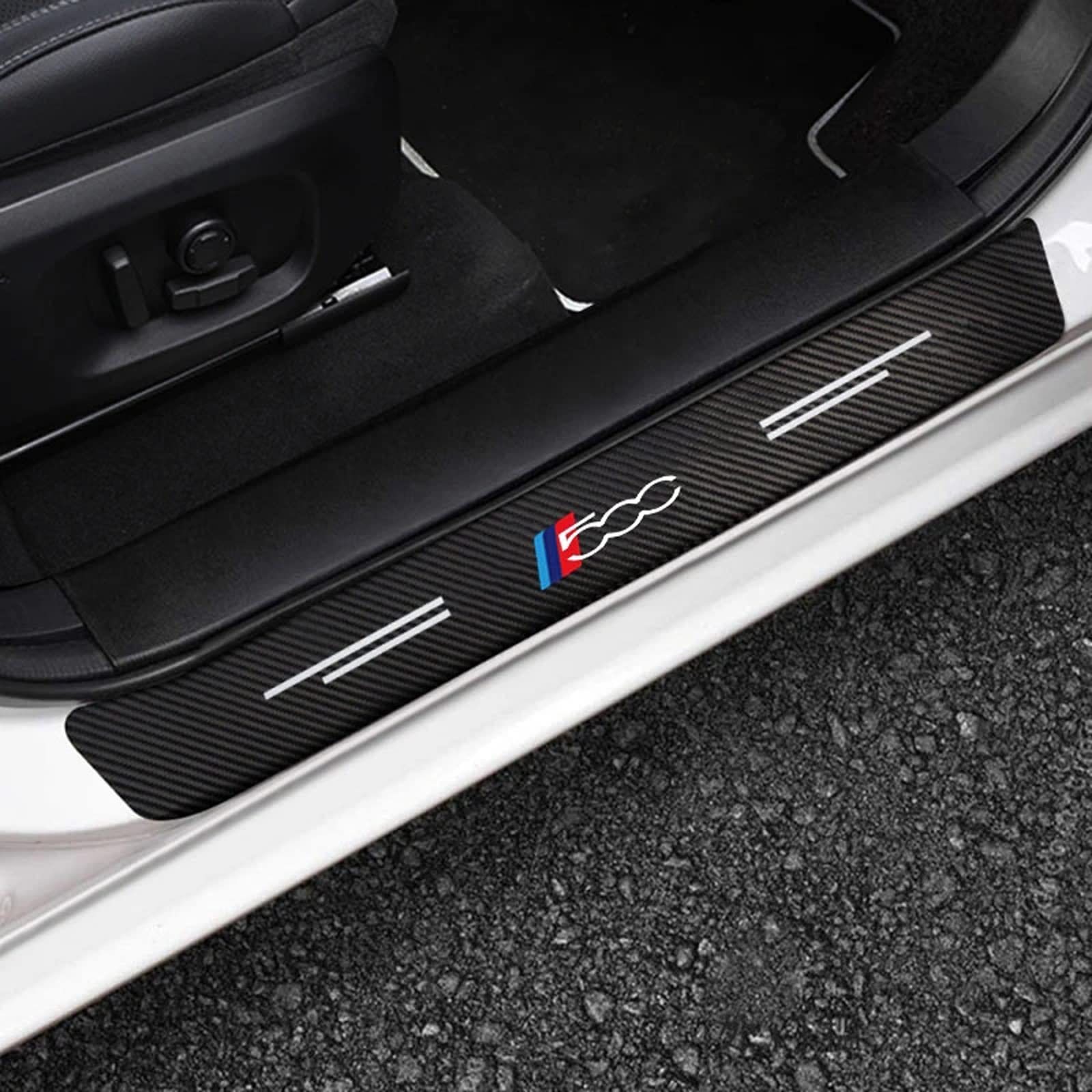 Ridgoel C 4Pcs Ar Door Sill Protector Guard Sticker For Fiat Abarth 500 Gucci, Arbon Fiber Ar Kick Plates/Step Pedal, Auto Inner/Outer Threshold Decoration Accessories
