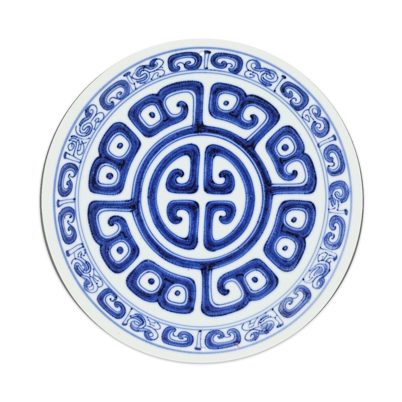 Blue And White Circular Pattern Metal Tin Sign Plaque