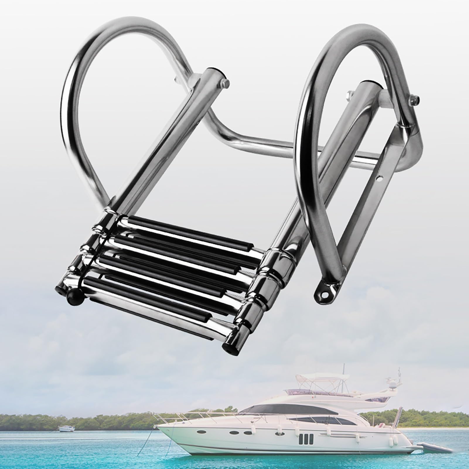 Échelle de bateau ponton à 4 marches télescopique en acier inoxydable